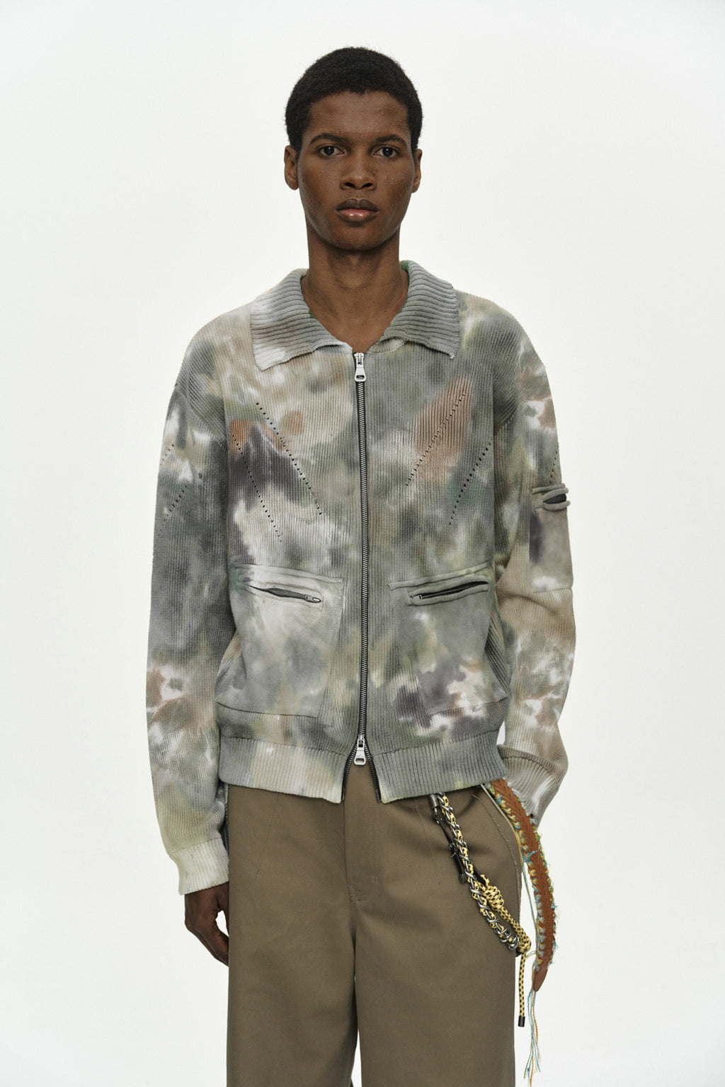 Andersson Bell - Multi-Dyed Knit Zip-Up Sweater (Green/Beige) product image 4 | TRAB K-Fashion Australia