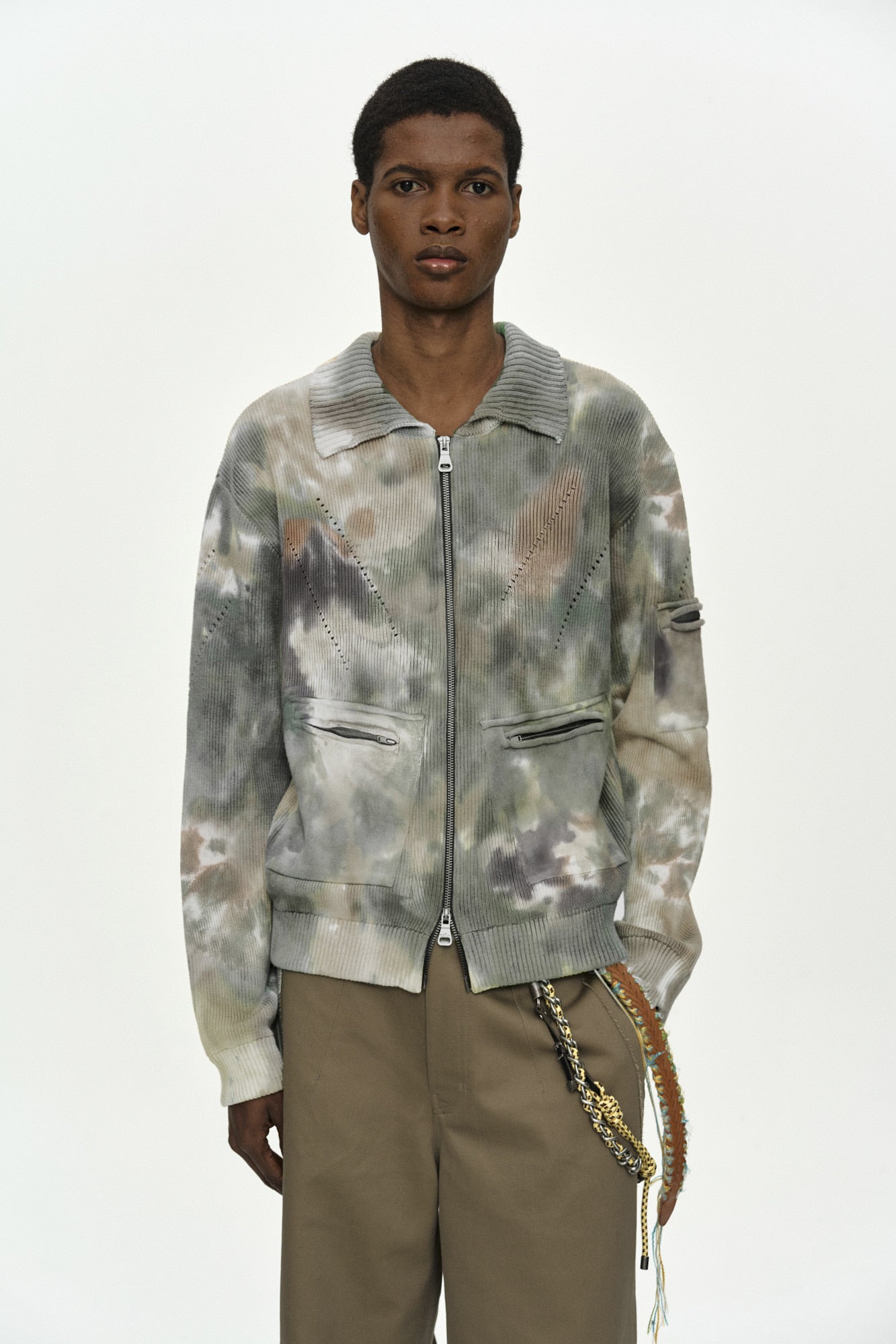 Andersson Bell - Multi-Dyed Knit Zip-Up Sweater (Green/Beige) product image 4 | TRAB K-Fashion Australia