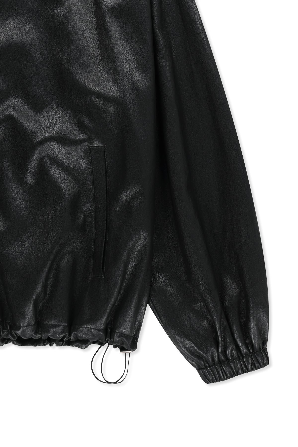 Matin Kim - Faux Leather Applique Logo Hoody Jumper (Black) product image 4 | TRAB K-Fashion Australia