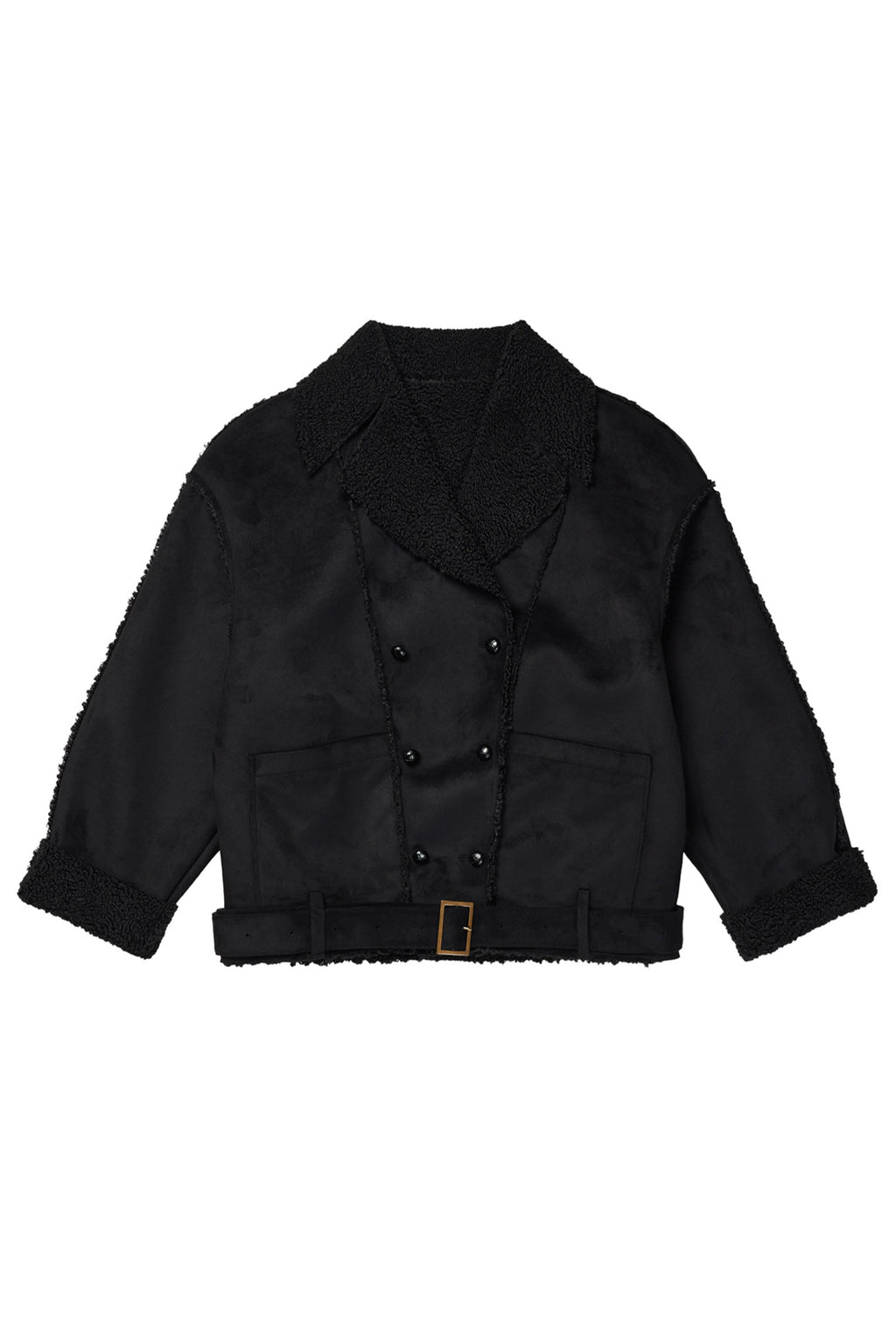 Deinet - Button Up Belted Shearling Jacket (Black) product image 15 | TRAB K-Fashion Australia