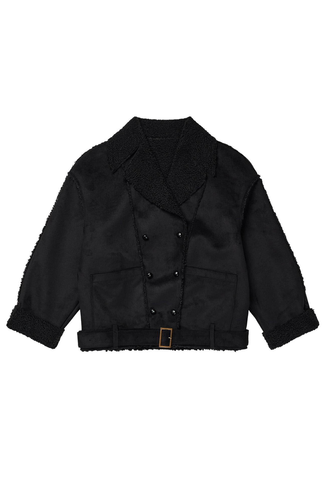 Deinet - Button Up Belted Shearling Jacket (Black) product image 15 | TRAB K-Fashion Australia