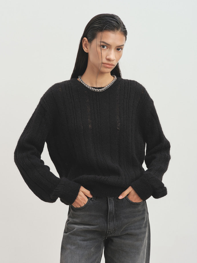 Tonywack - Kid Mohair Distressed Ribbed Sweater (Black) product image 5 | TRAB K-Fashion Australia