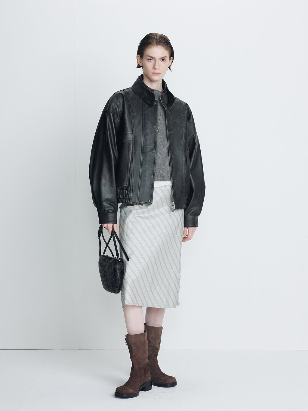 Tonywack - Vintage Grained Goat Leather Bomber Jacket (Vintage Brown) product image 1 | TRAB K-Fashion Australia