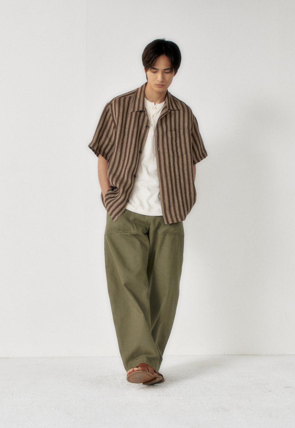 Art if acts - Linen Stripe Camp Half Shirt (Camel) product image 4 | TRAB K-Fashion Australia
