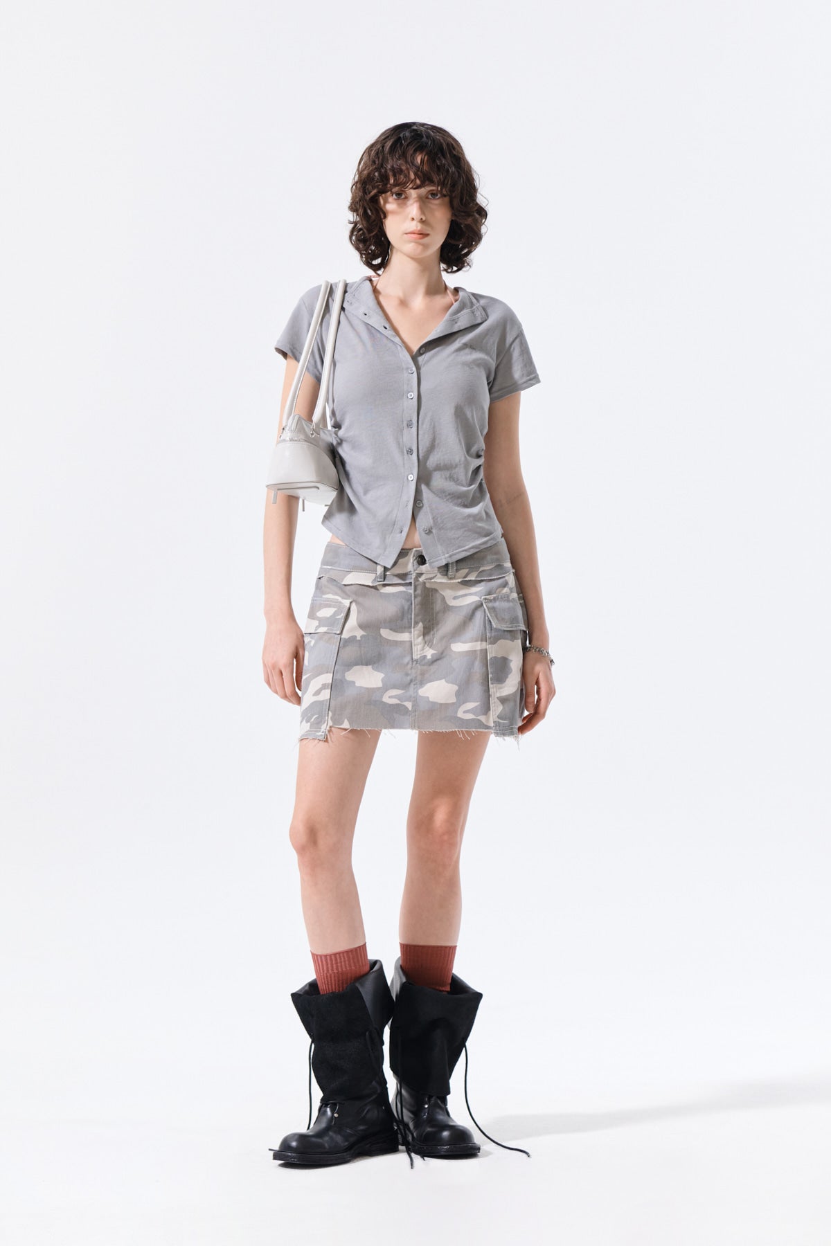 Matin Kim - Side Shirring Button Top (Grey) product image 10 | TRAB K-Fashion Australia