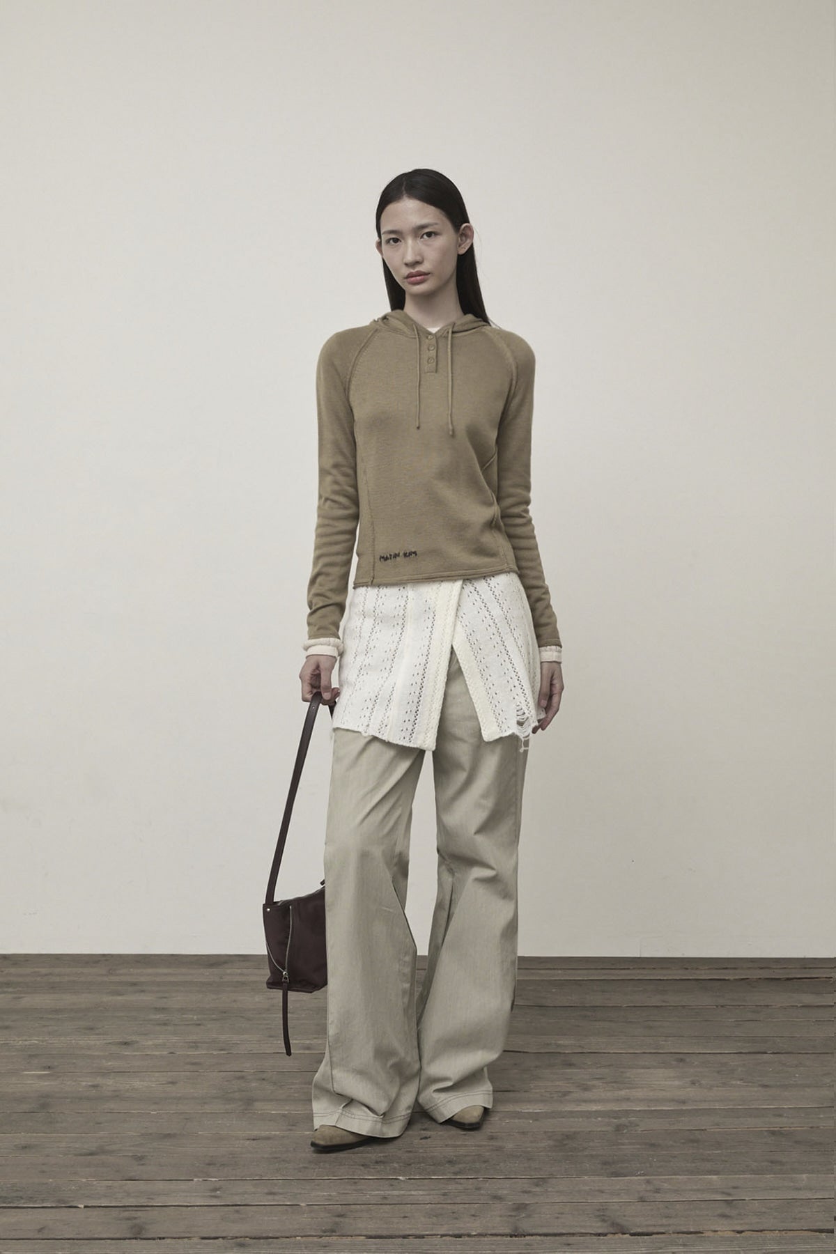 Matin Kim - Button Hoody Raglan Knit Top (Khaki) product image 8 | TRAB K-Fashion Australia
