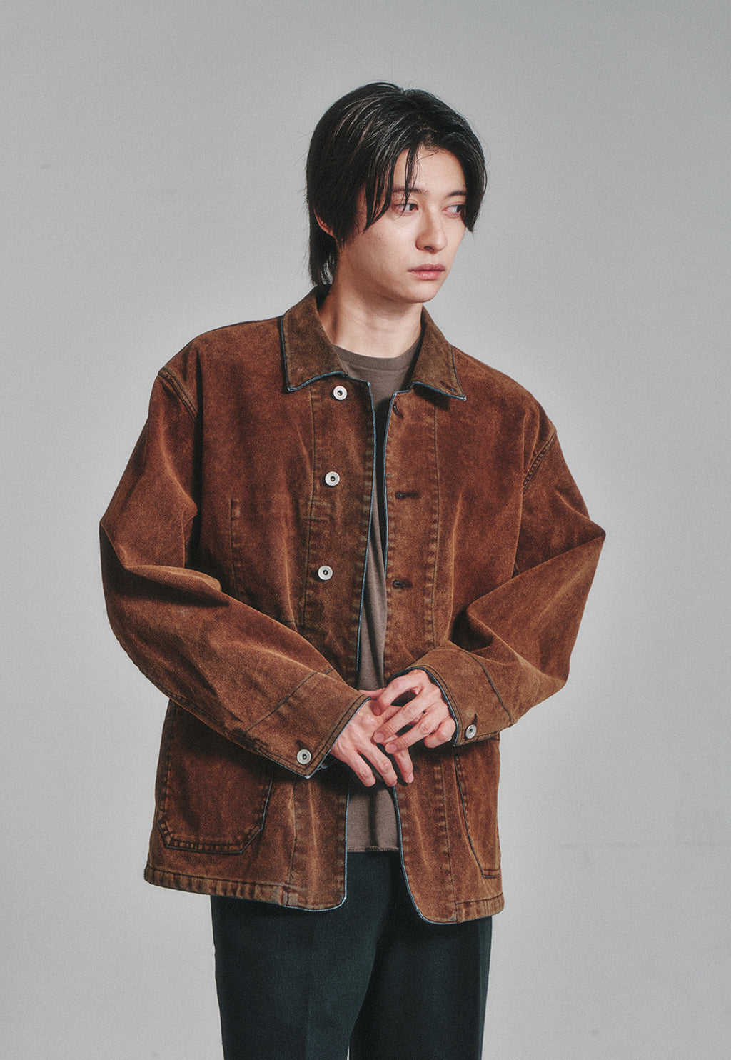 Art if acts - Flocked Denim French Work Jacket (Tobacco Indigo) product image 5 | TRAB K-Fashion Australia