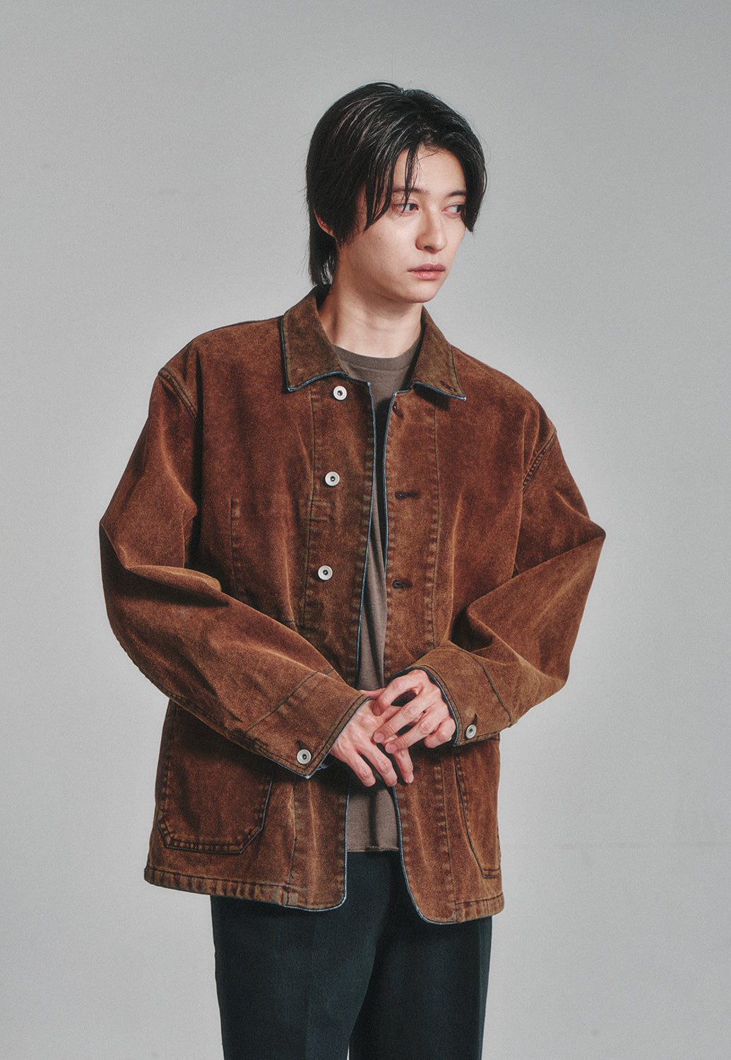 Art if acts - Flocked Denim French Work Jacket (Tobacco Indigo) product image 5 | TRAB K-Fashion Australia
