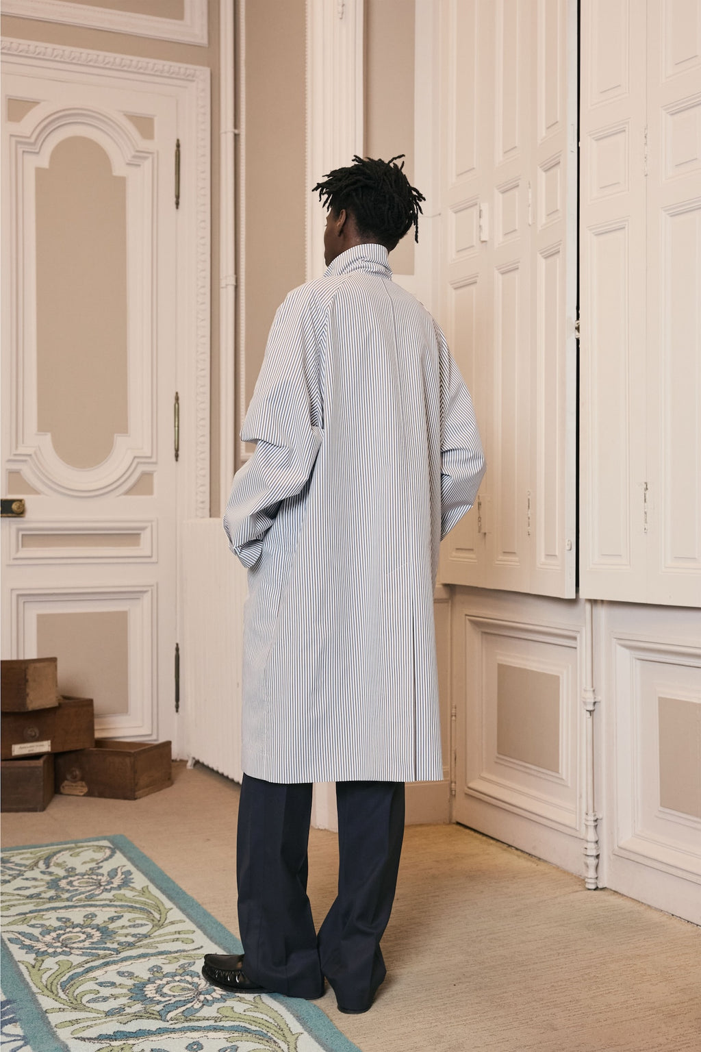 STU - Raglan Stripe Poplin Coat (White) product image 2 | TRAB K-Fashion Australia