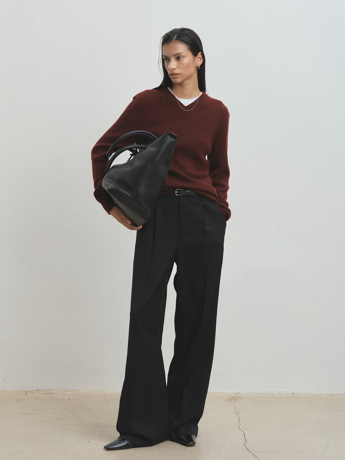Tonywack - Wool Twill Wide-Leg Pleated Trousers (Black) product image 1 | TRAB K-Fashion Australia