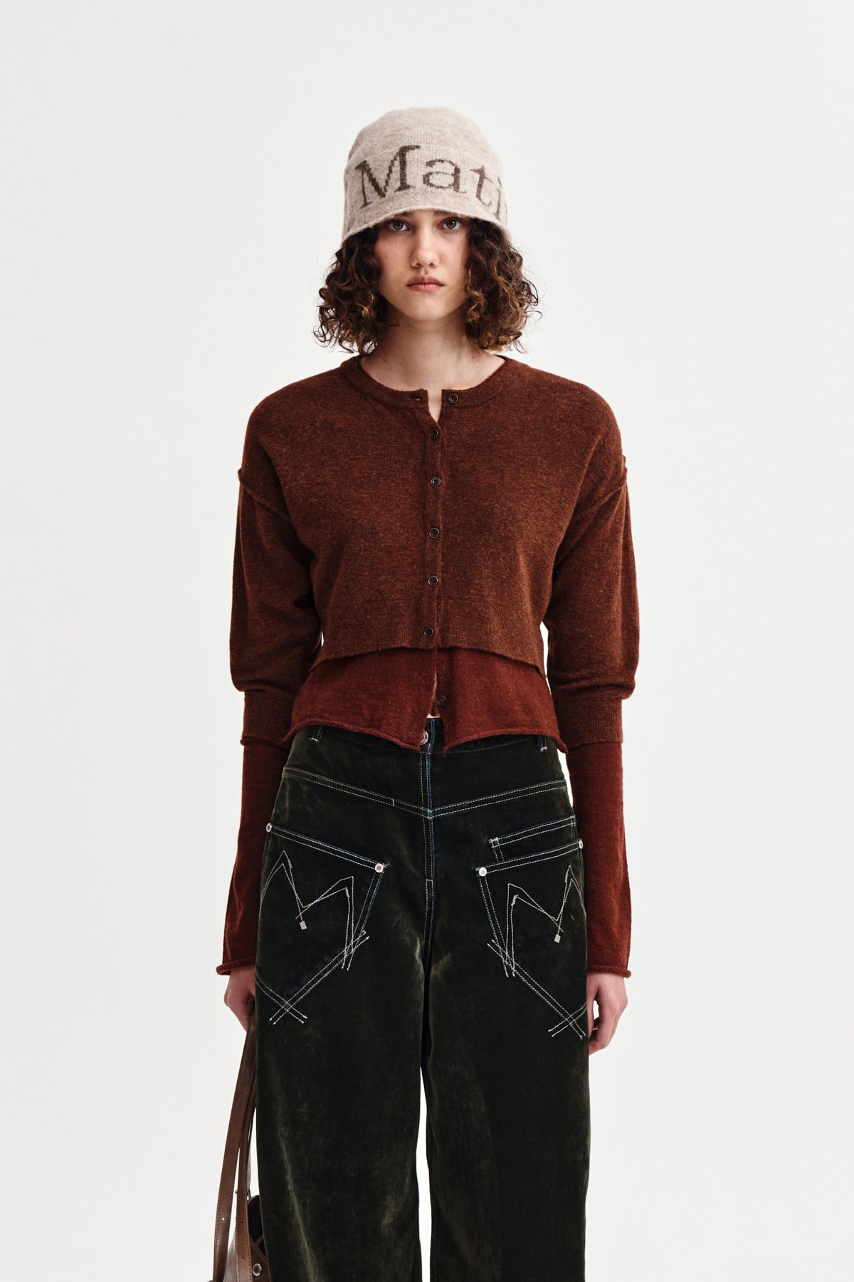 Matin Kim - Layered Texture Knit Cardigan (Brown) product image 5 | TRAB K-Fashion Australia