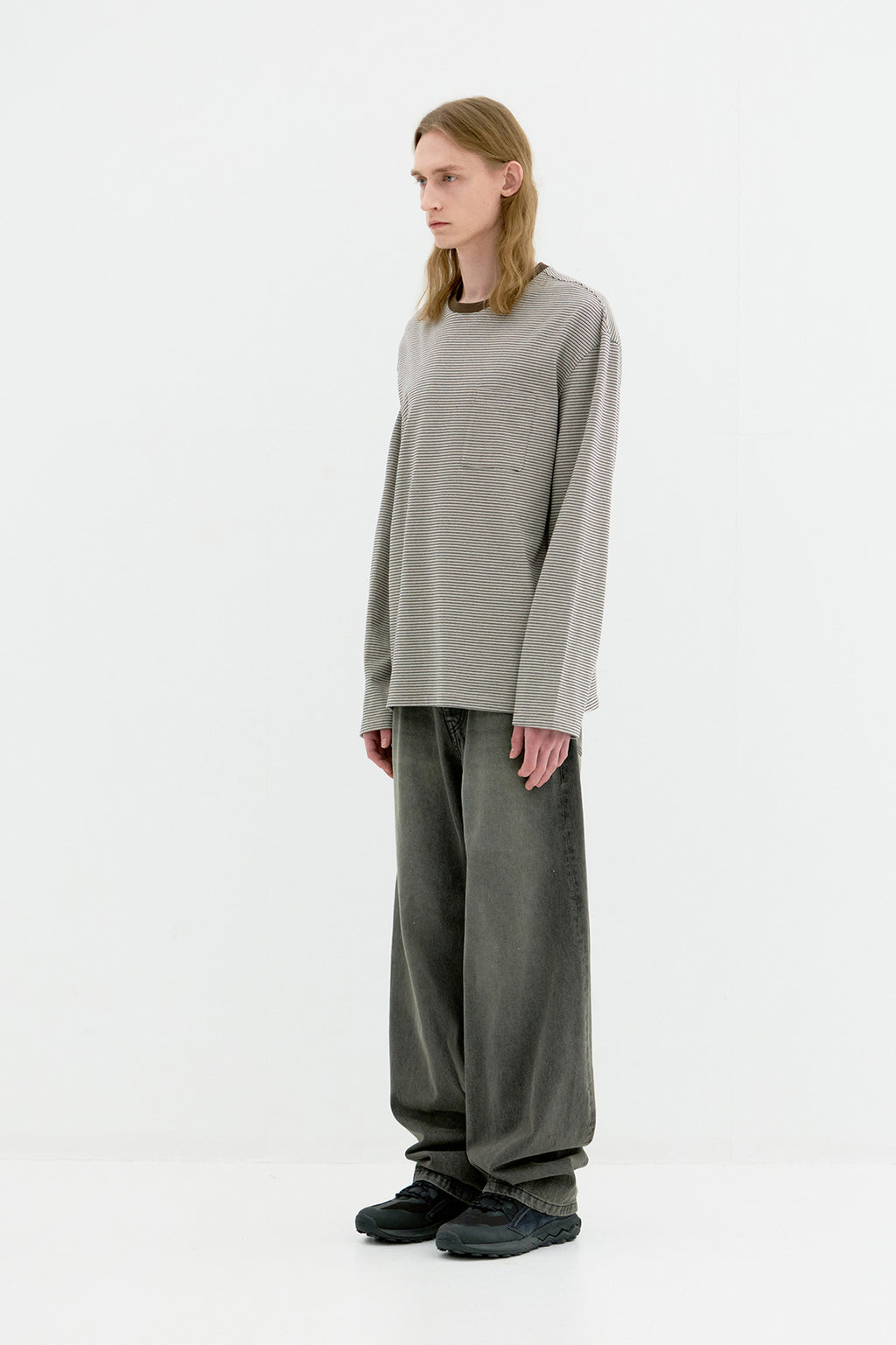 Coor - Multi Pin Stripe Pocket T-Shirt (Beige) product image 3 | TRAB K-Fashion Australia