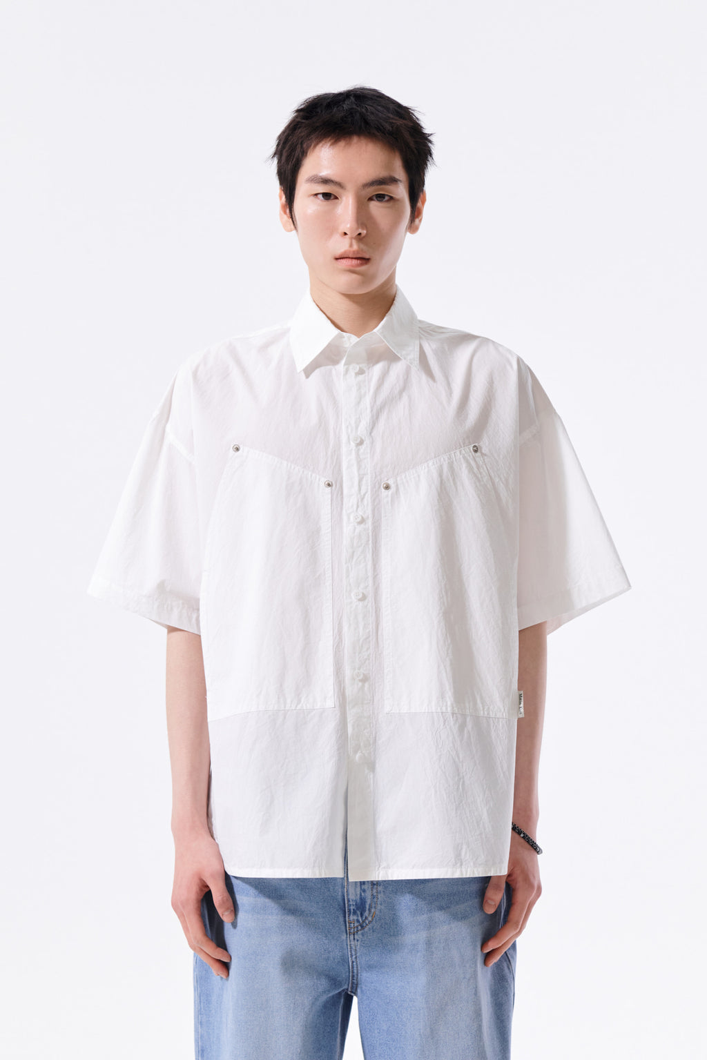 Matin Kim - Half Sleeve Pocket Shirt (White) product image 6 | TRAB K-Fashion Australia