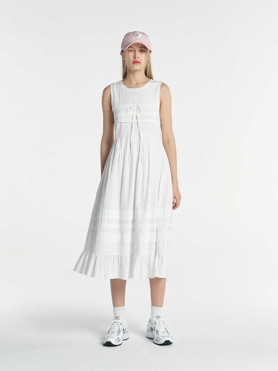 Margarin Fingers - Ribbon Pintuck Dress (White) product image 1 | TRAB K-Fashion Australia