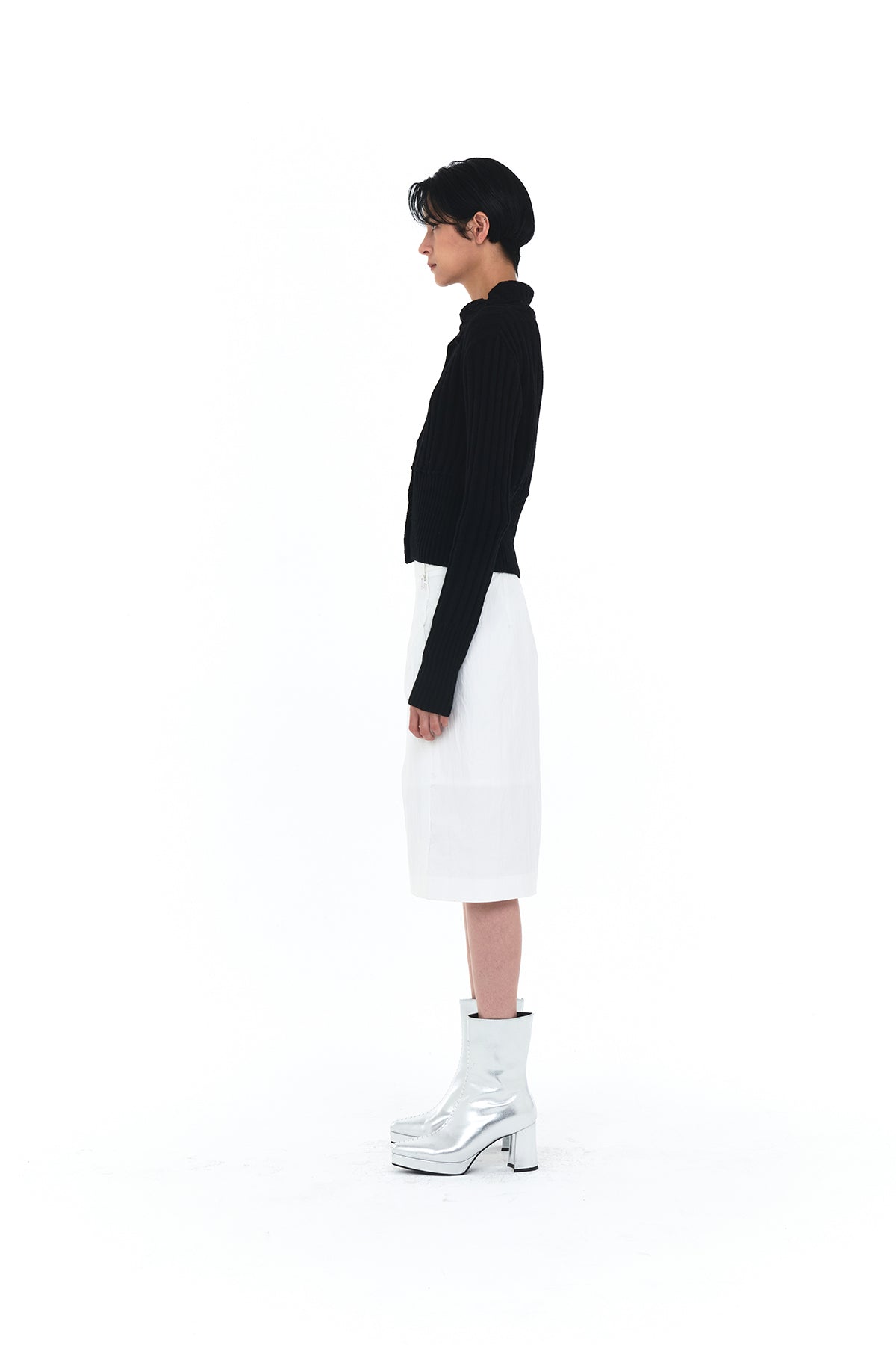 Matin Kim - Semi Crop Knit Button Cardigan (Black) product image 5 | TRAB K-Fashion Australia