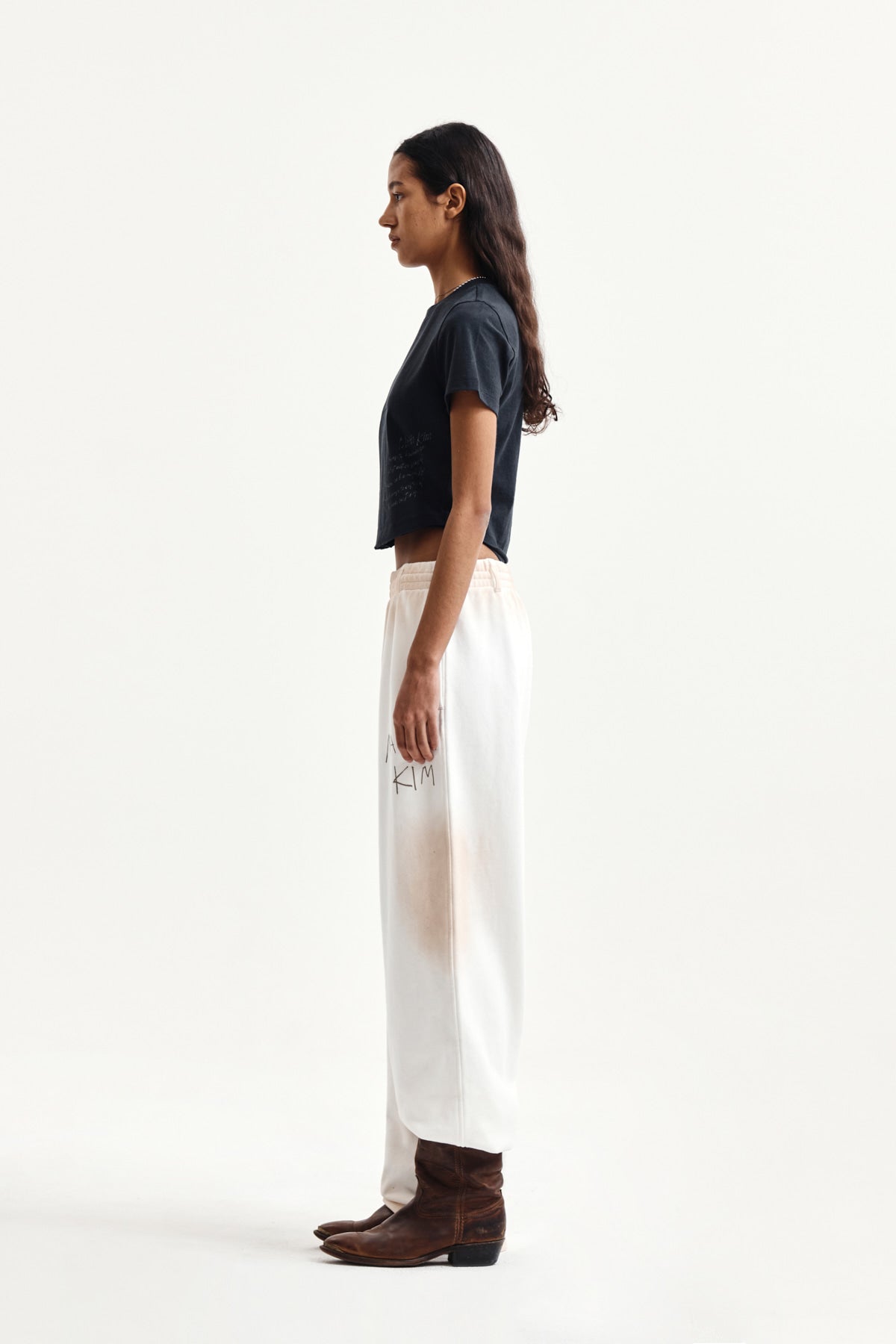 Matin Kim - Graffiti Round Hem Crop Top (Navy) product image 6 | TRAB K-Fashion Australia