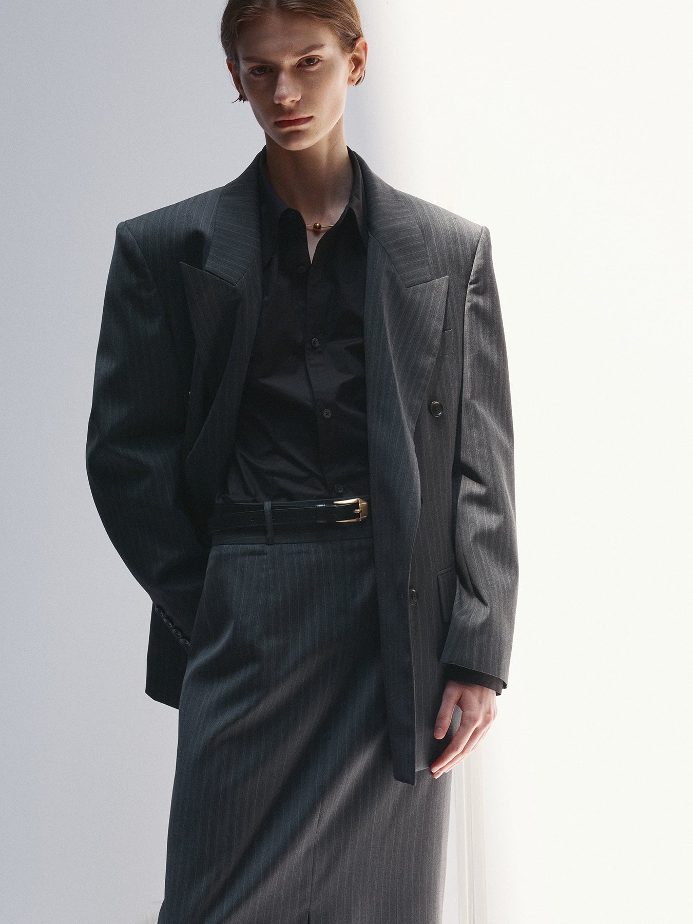 Tonywack - Striped Wool Pencil Skirt (Grey Pinstripe) product image 4 | TRAB K-Fashion Australia