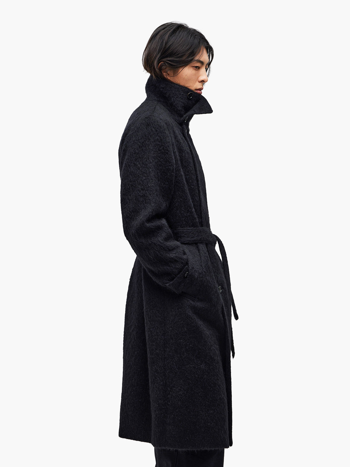 Jiyong Kim - Brushed Alpaca High-Neck Coat (Black) product image 3 | TRAB K-Fashion Australia