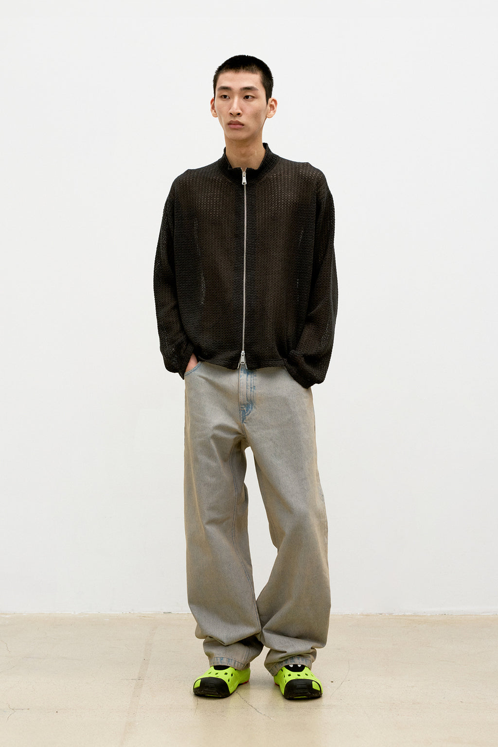 Coor - Linen Blend Stand Collar Knit Zip-Up (Charcoal) product image 2 | TRAB K-Fashion Australia