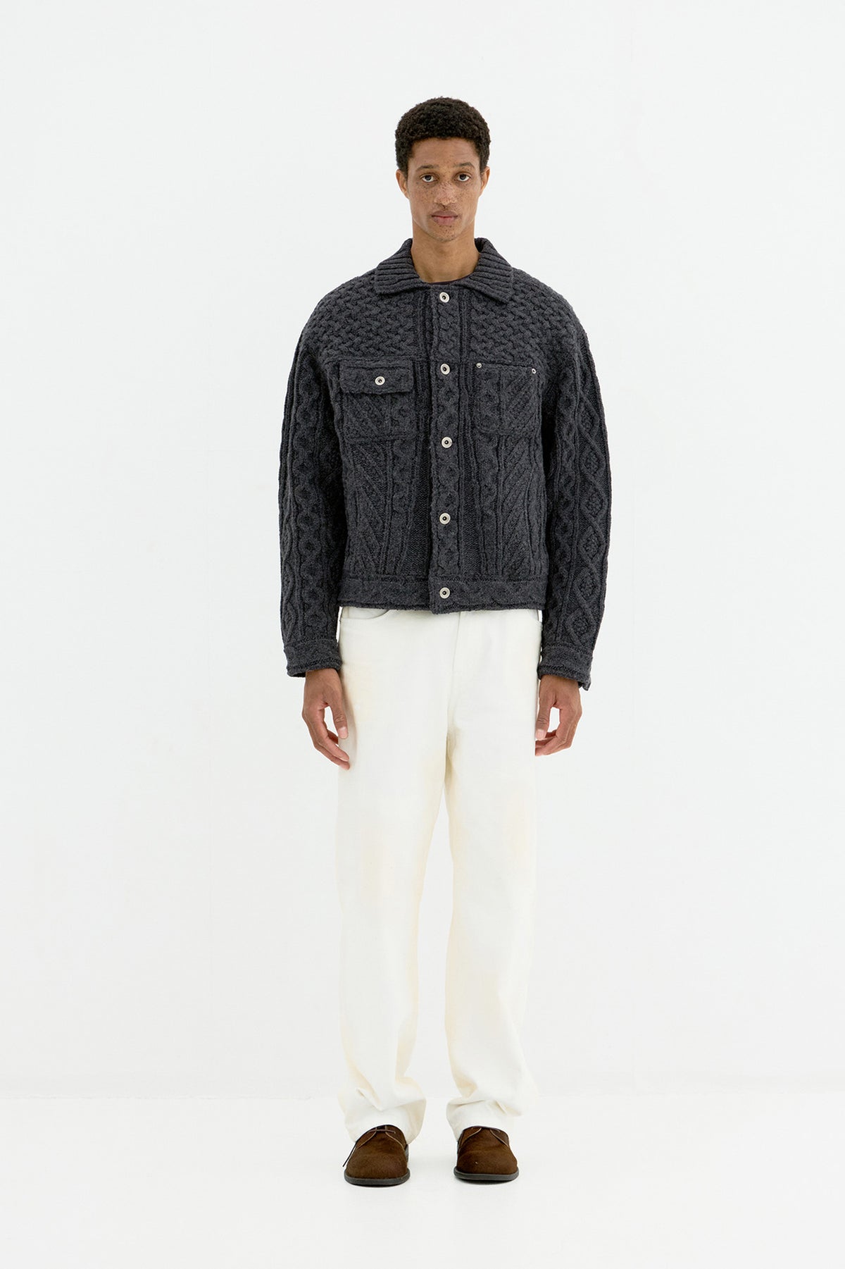 Coor - Cable Mixed Trucker Cardigan (Charcoal Gray Melange) product image 2 | TRAB K-Fashion Australia