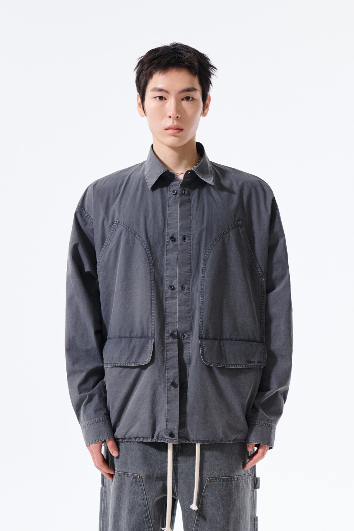 Matin Kim - Washed Cotton Drawstring Shirt (Charcoal) product image 6 | TRAB K-Fashion Australia