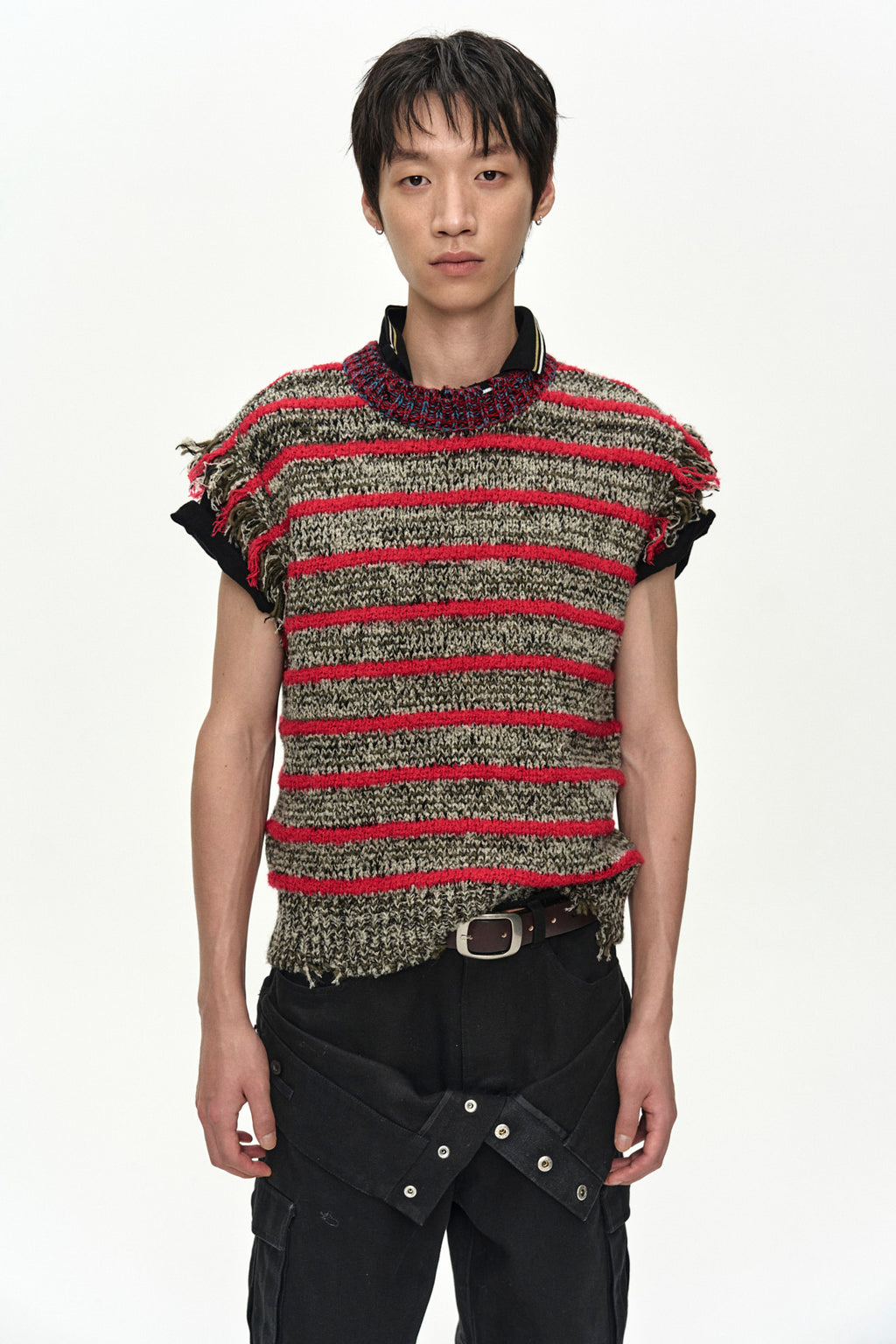 Andersson Bell - Fringe Stripe Wool Crew-Neck Vest (Red/Melange) product image 4 | TRAB K-Fashion Australia