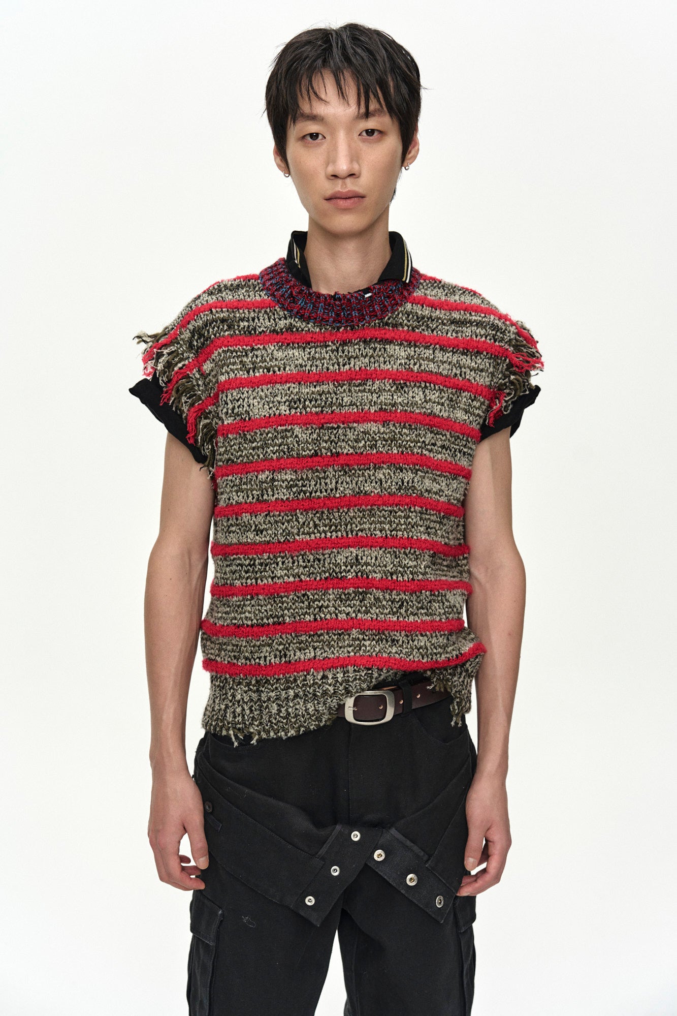 Andersson Bell - Fringe Stripe Wool Crew-Neck Vest (Red/Melange) product image 4 | TRAB K-Fashion Australia