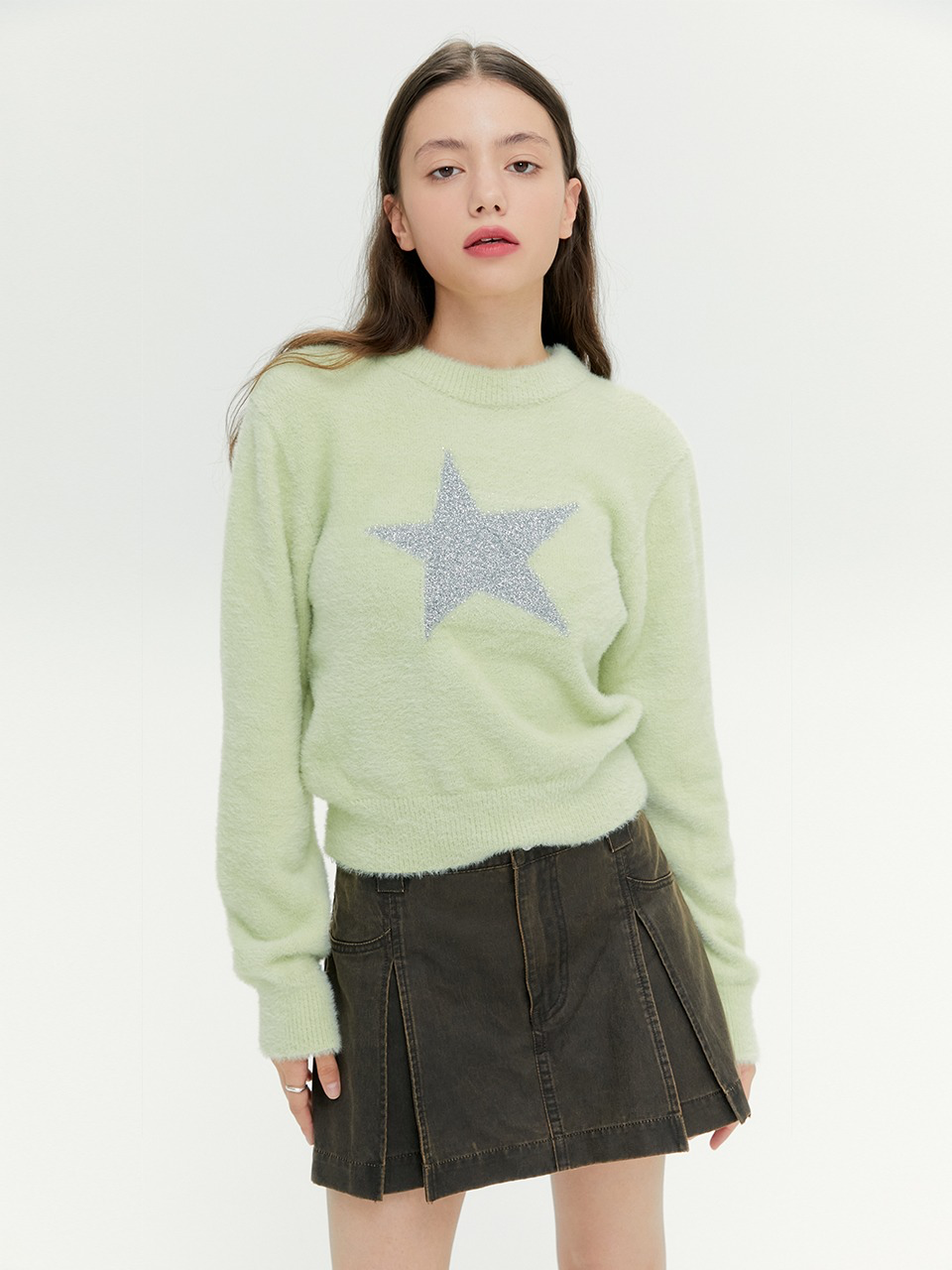 Margarin Fingers - Glitter Star Brush Knit (Light Green) product image 1 | TRAB K-Fashion Australia