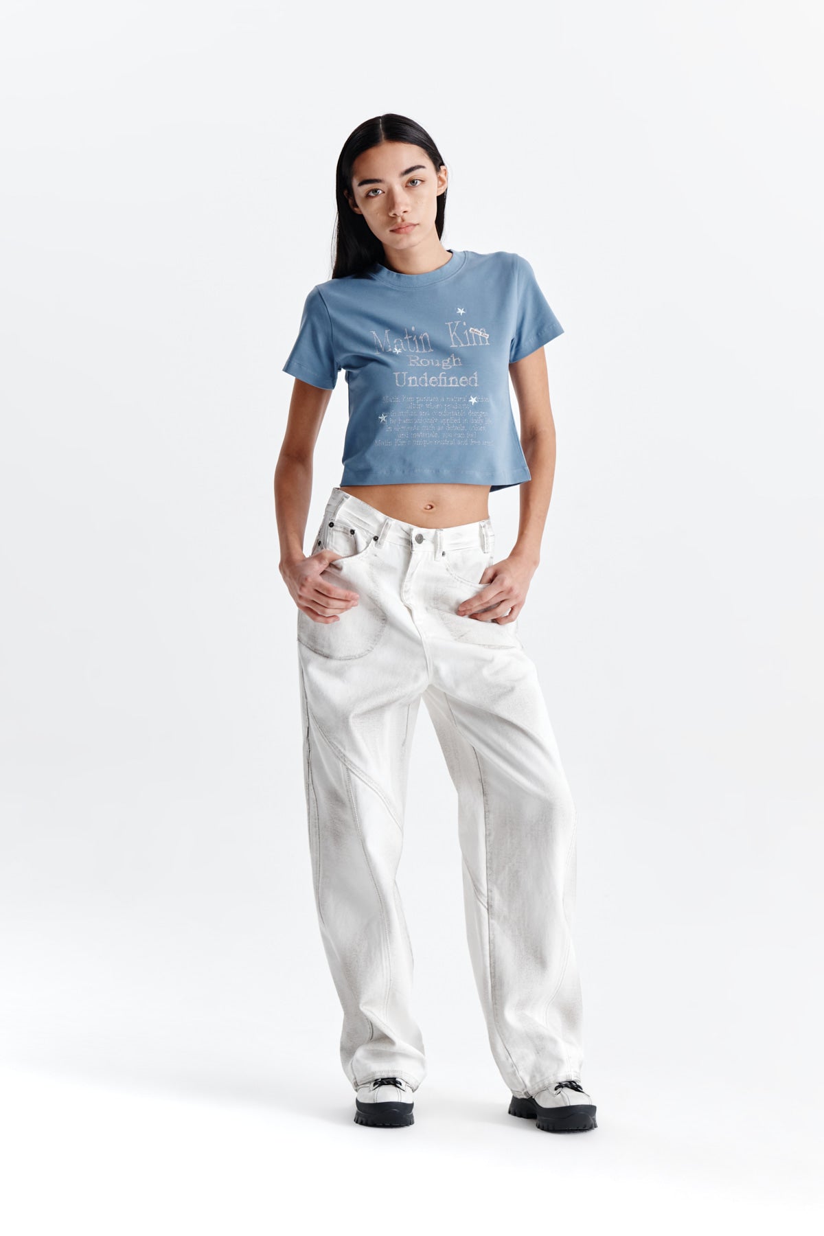 Matin Kim - Dazzle Lettering Crop Top (Blue) product image 8 | TRAB K-Fashion Australia