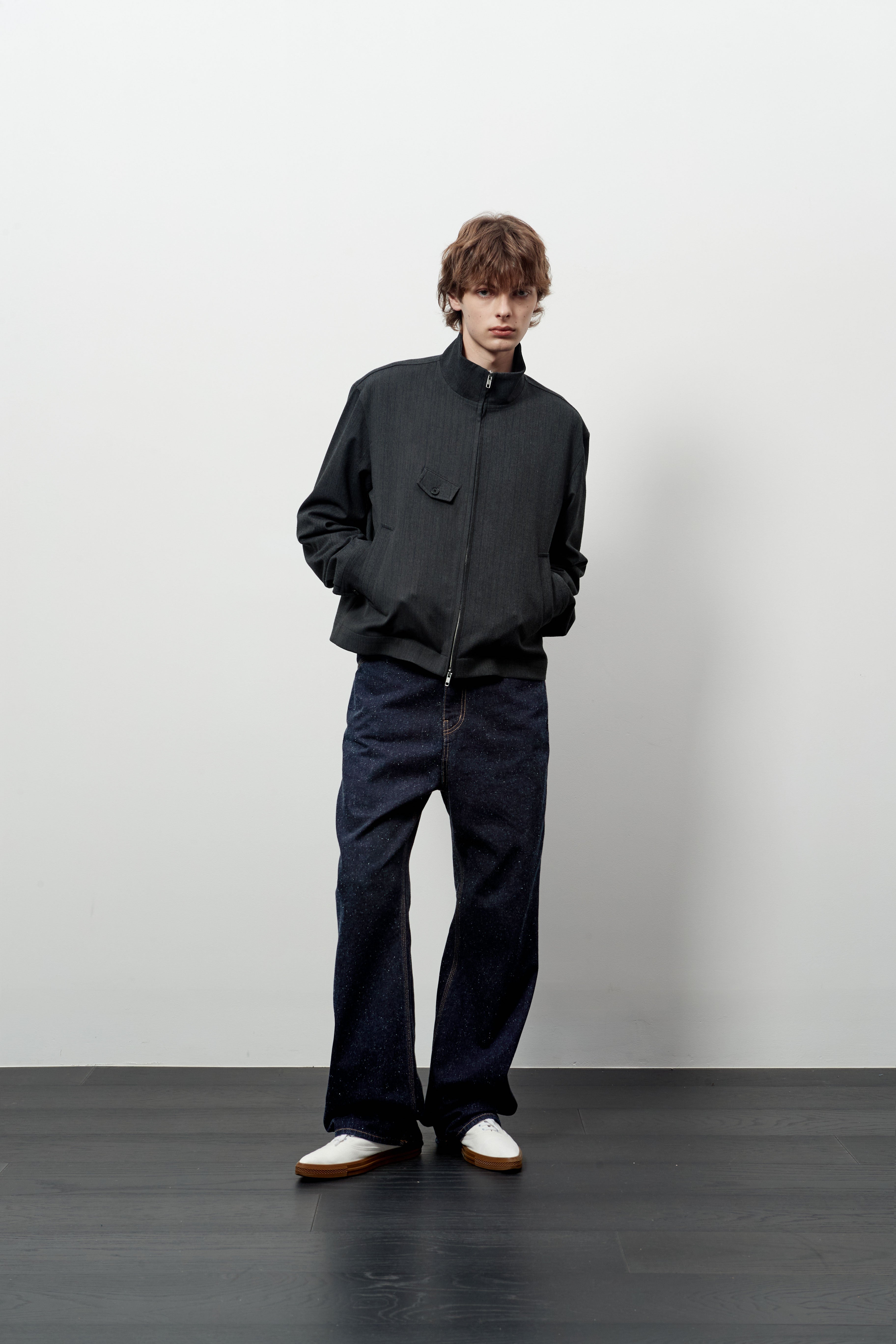 Stu - High Neck Crop Stripe Jacket (Grey) product image 6 | TRAB K-Fashion Australia