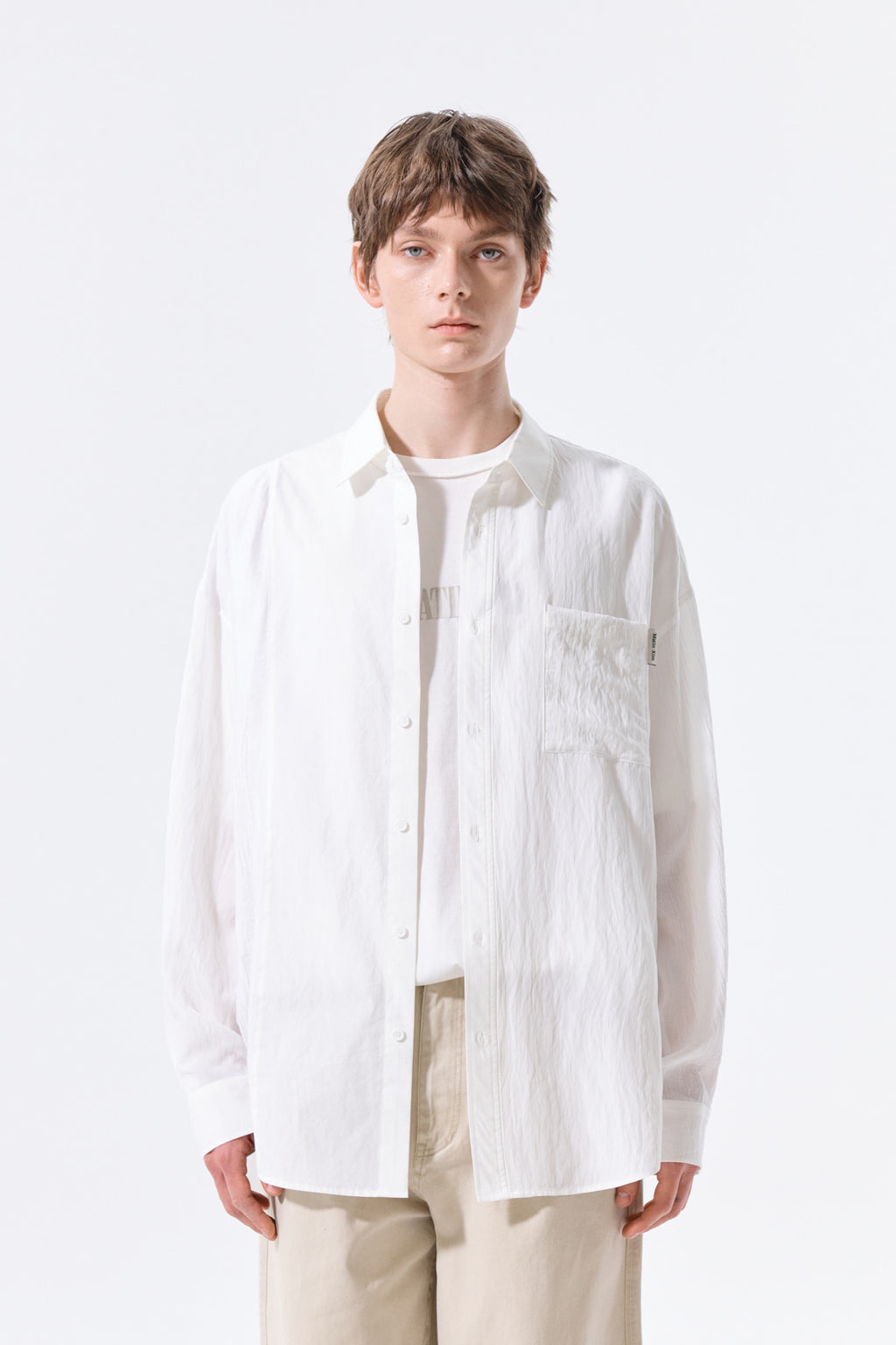 Matin Kim - Mixed Panel Over Fit Shirt (White) product image 11 | TRAB K-Fashion Australia