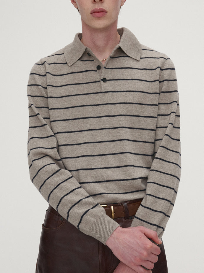 Tonywack - Super Fine Wool Stripe Polo Knit (Beige/Navy) product image 6 | TRAB K-Fashion Australia