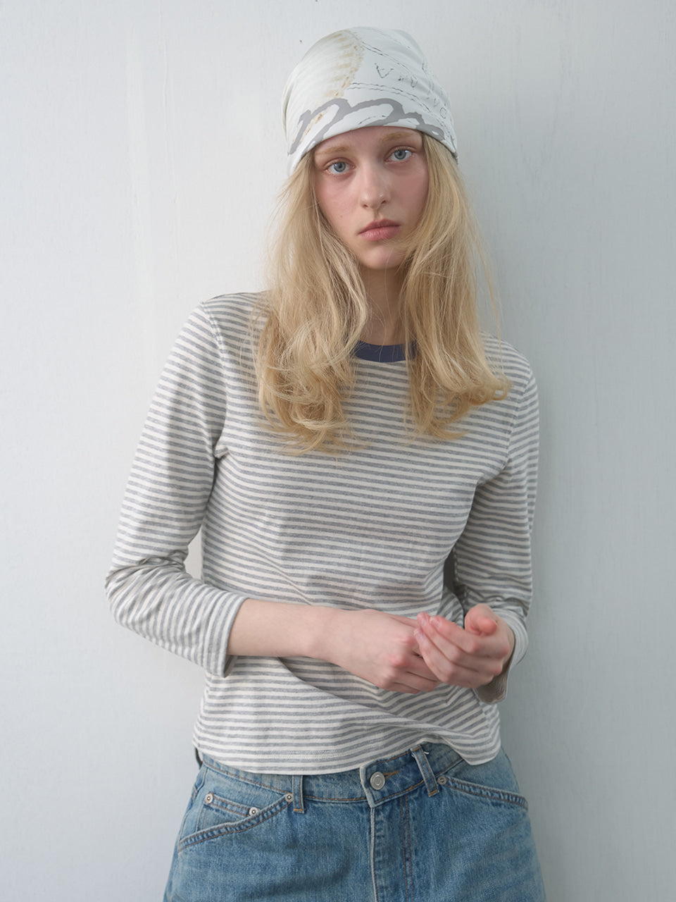 Kijun - Stripe Mid Sleeve Tee (Melange Grey) product image 6 | TRAB K-Fashion Australia