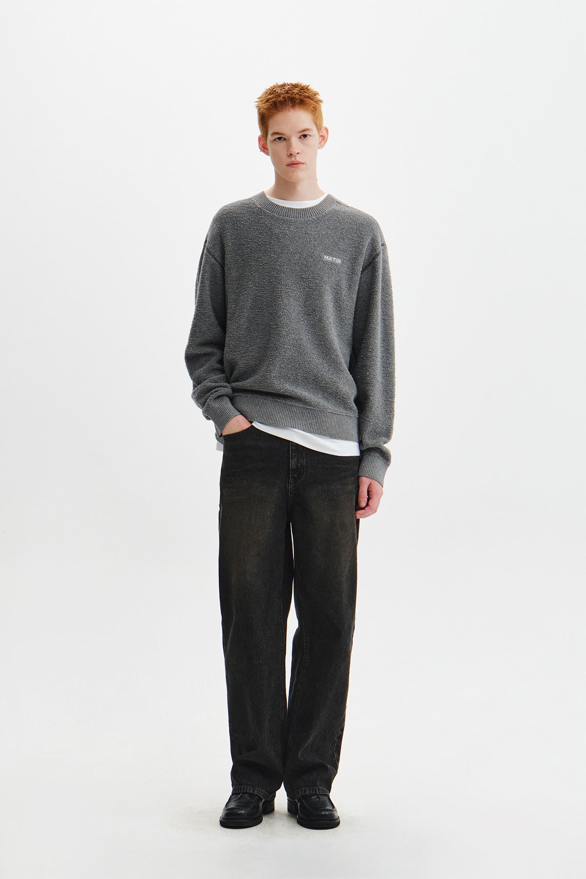 Matin Kim - Boucle Texture Knit Pullover (Grey) product image 10 | TRAB K-Fashion Australia