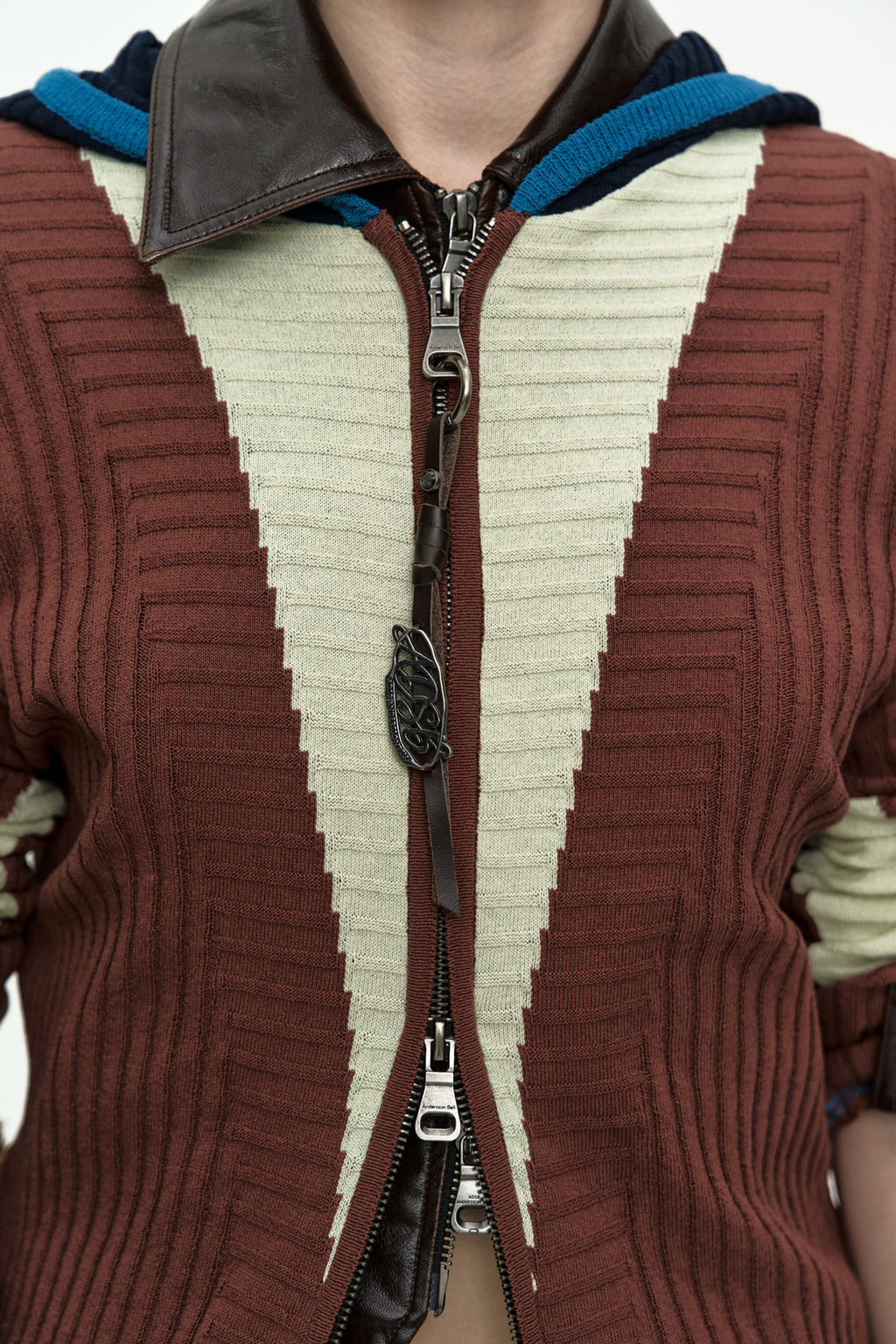 Andersson Bell - Risa Color-Blocked Knit Zip-Up Hoodie (Brown/Lime) product image 5 | TRAB K-Fashion Australia