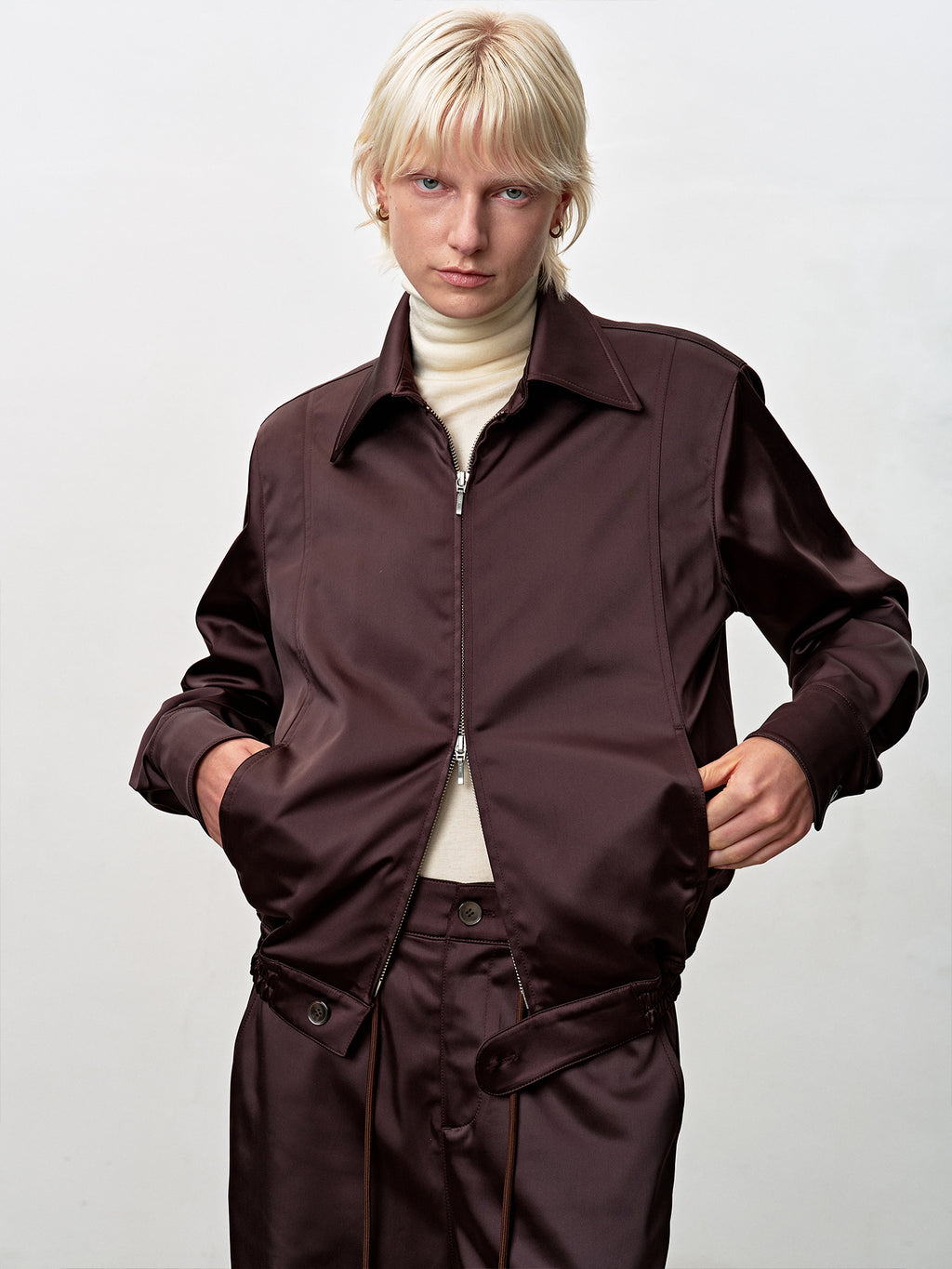Tonywack - Silky Zippered Blouson Jacket (Brown) product image 1 | TRAB K-Fashion Australia