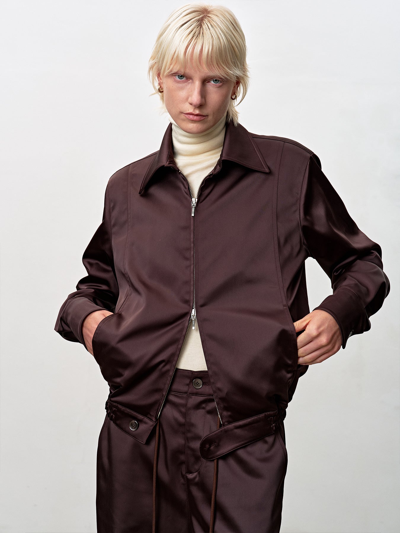 Tonywack - Silky Zippered Blouson Jacket (Brown) product image 1 | TRAB K-Fashion Australia