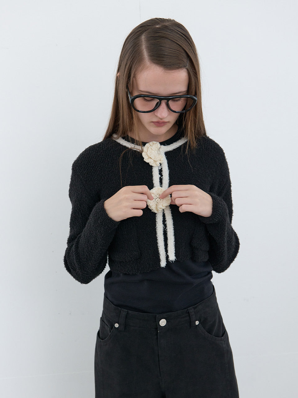 Kijun - Crochet Knit Jacket (Black) product image 3 | TRAB K-Fashion Australia