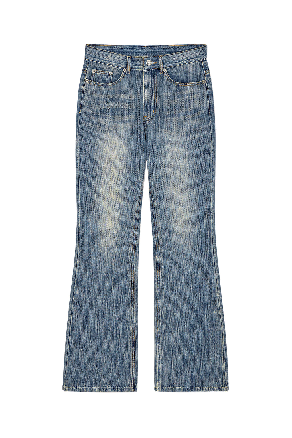 Matin Kim - Washed Stripe Boots Cut Denim Pants (Blue) product image 1 | TRAB K-Fashion Australia