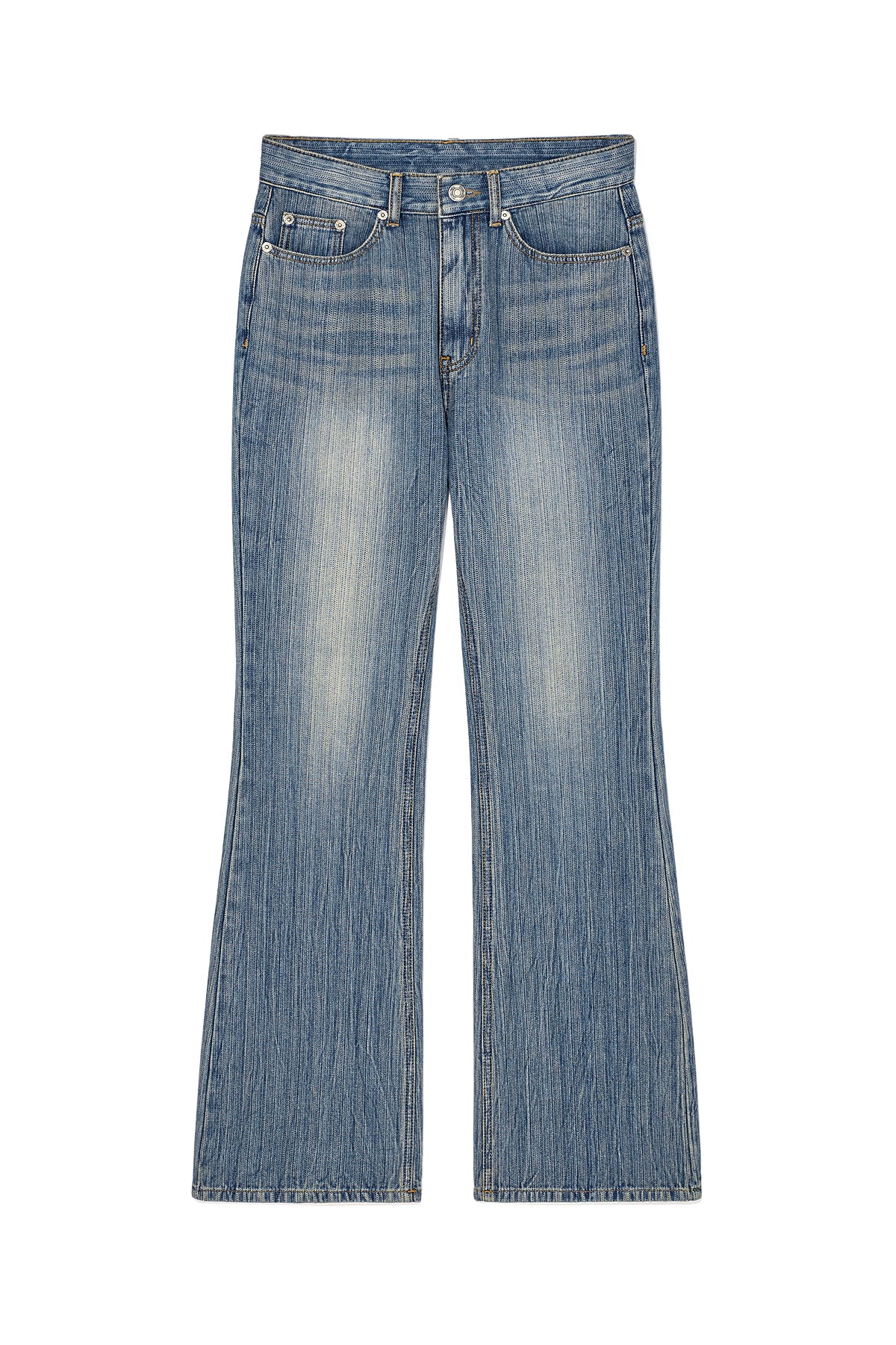 Matin Kim - Washed Stripe Boots Cut Denim Pants (Blue) product image 1 | TRAB K-Fashion Australia
