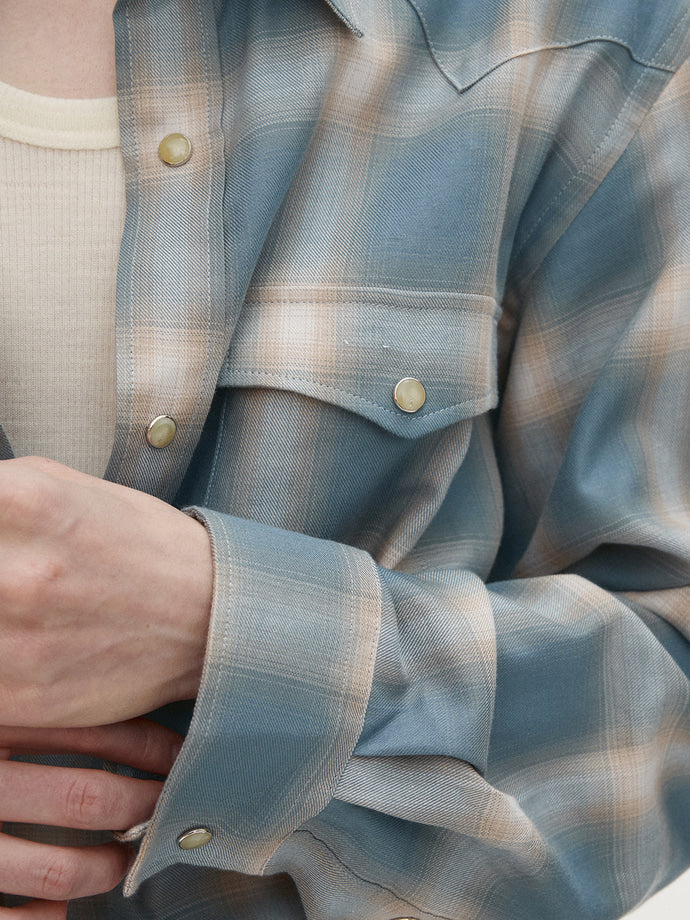 Tonywack - Checked Cotton Modal Western Shirt (Japanese Fabric) (Sky Blue) product image 4 | TRAB K-Fashion Australia