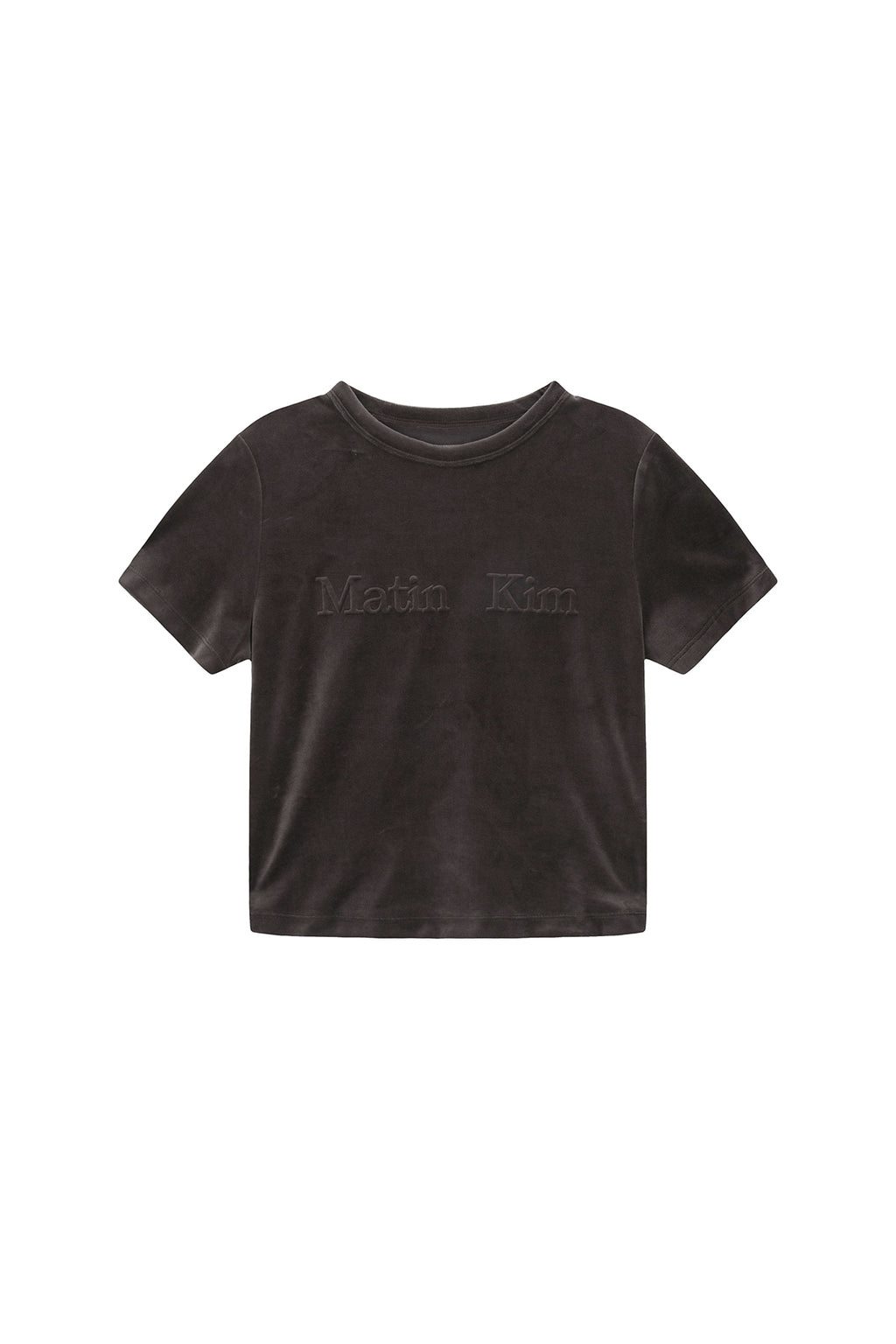 Matin Kim - Logo Emboss Velvet Crop Top (Khaki) product image 1 | TRAB K-Fashion Australia