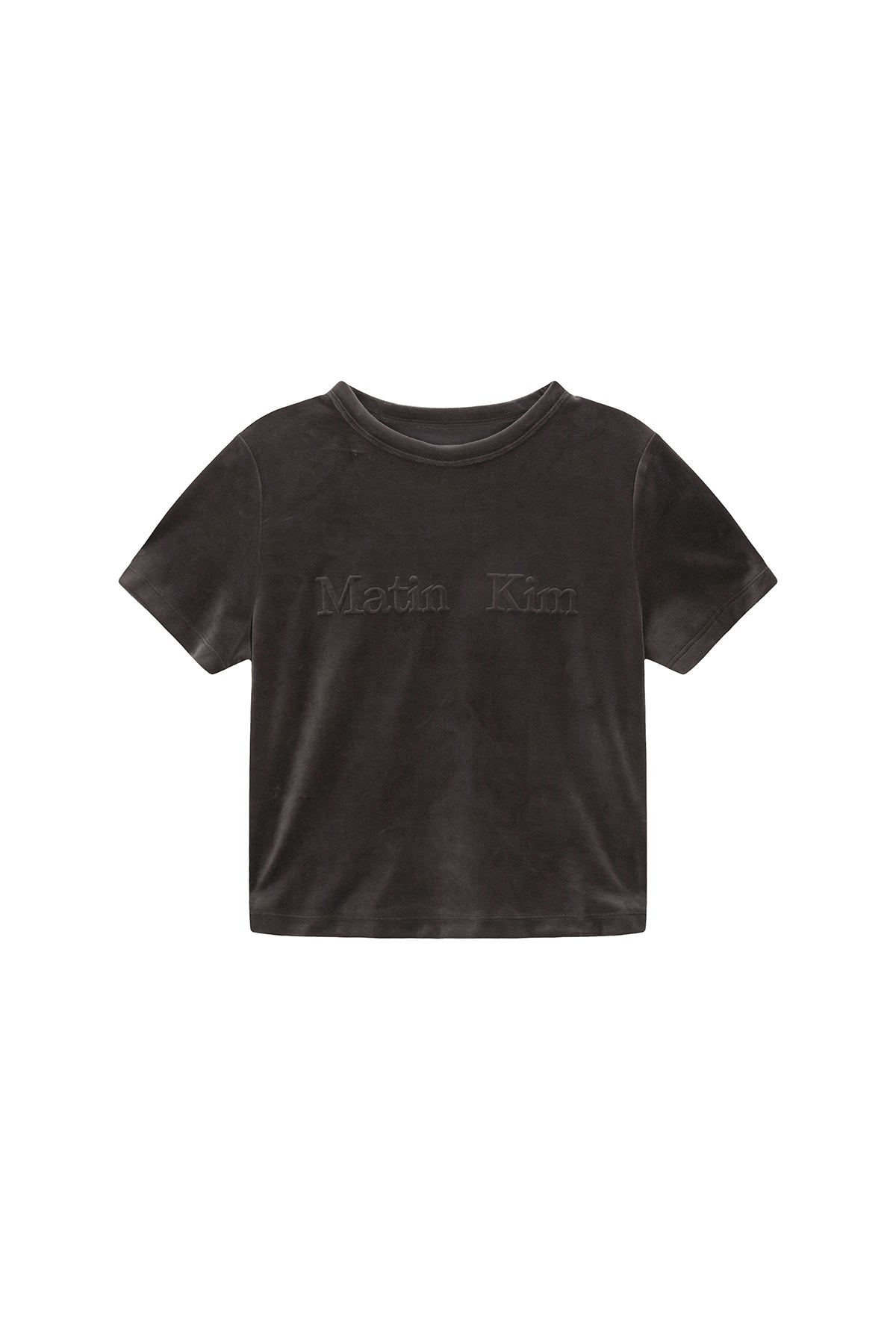 Matin Kim - Logo Emboss Velvet Crop Top (Khaki) product image 1 | TRAB K-Fashion Australia