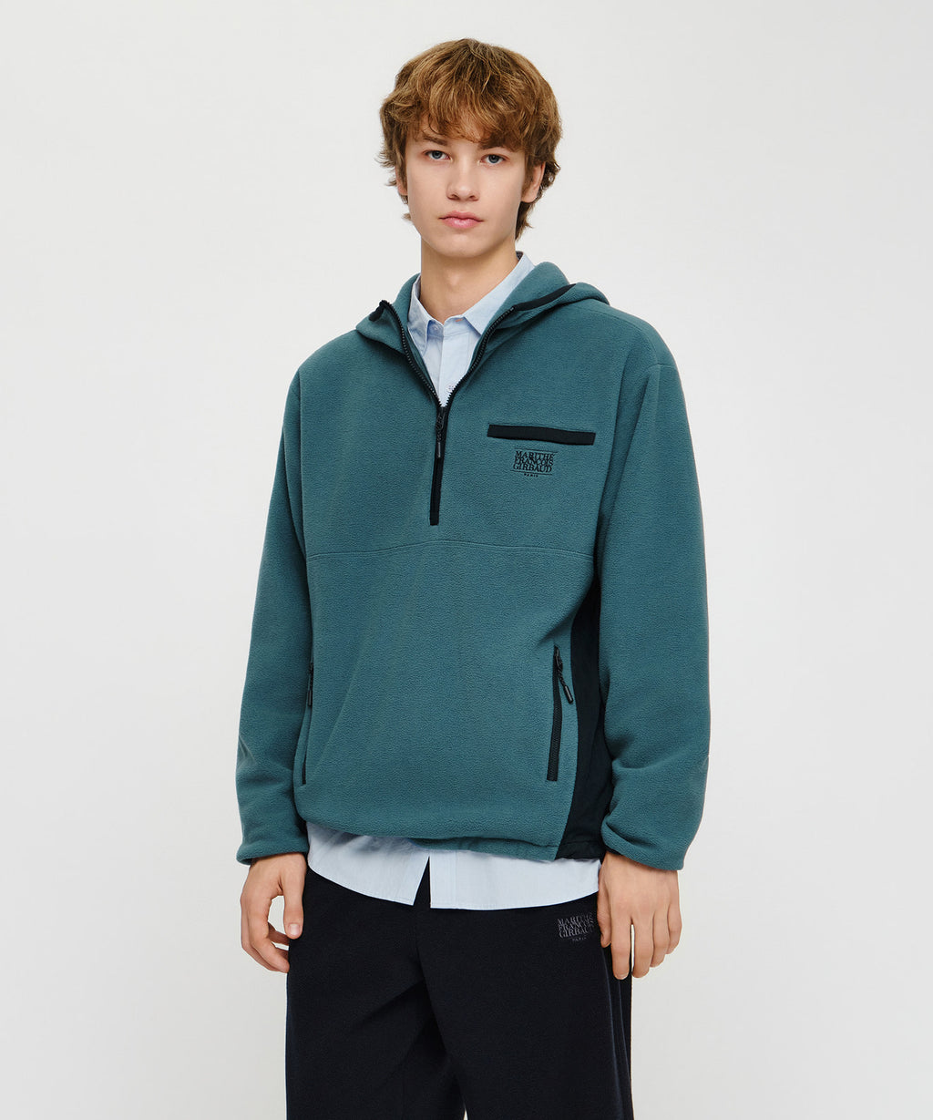 Marithe & Francois Girbaud - Small Classic Logo Fleece Hoodie Anorak (Teal) product image 2 | TRAB K-Fashion Australia