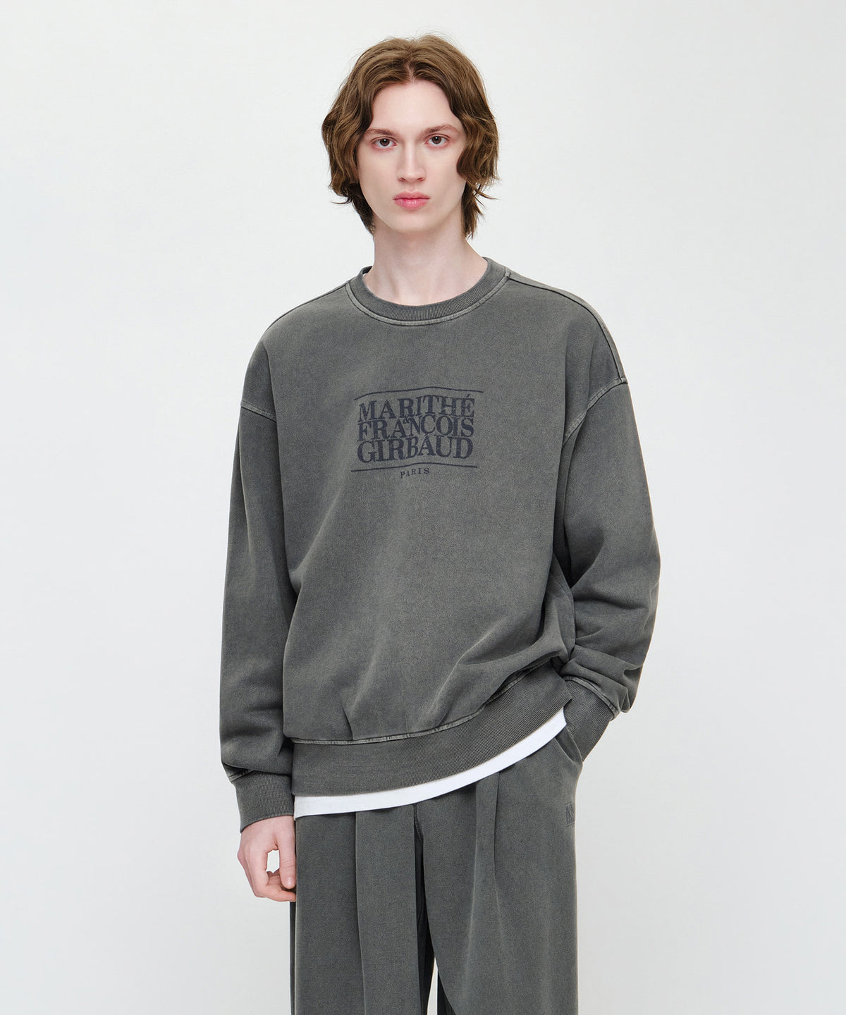 Marithe & Francois Girbaud - Crack Classic Logo Dyeing Oversized Sweatshirt (Charcoal) product image 6 | TRAB K-Fashion Australia