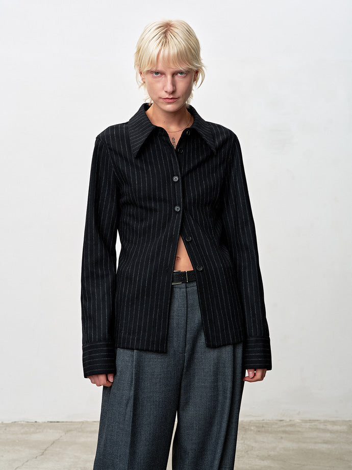 Tonywack - Striped Wool Regular-Fit Shirts (Black Stripe) product image 9 | TRAB K-Fashion Australia
