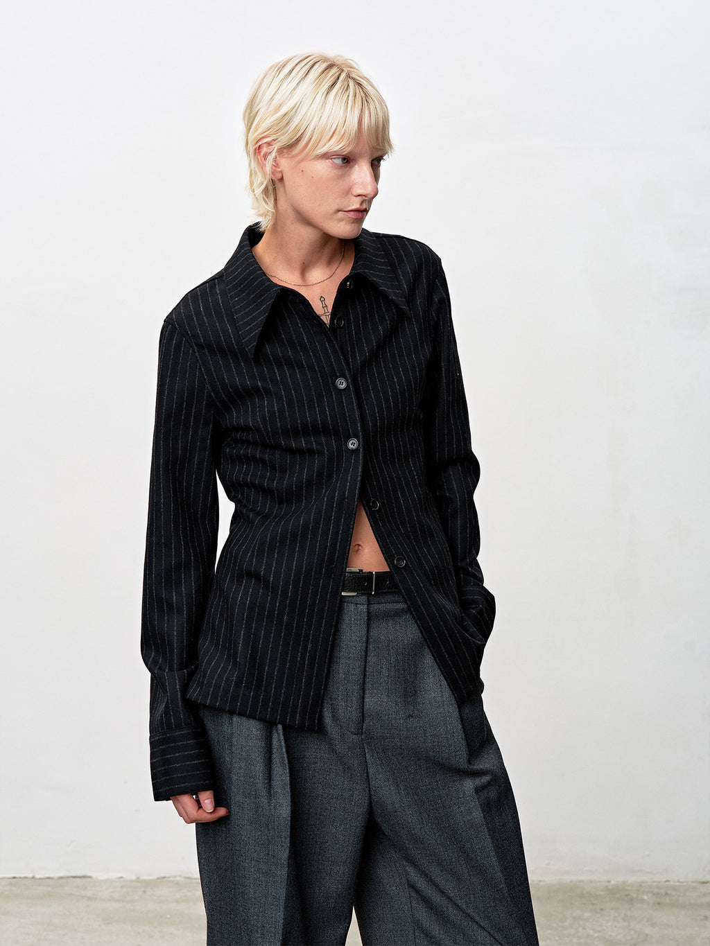 Tonywack - Striped Wool Regular-Fit Shirts (Black Stripe) product image 7 | TRAB K-Fashion Australia