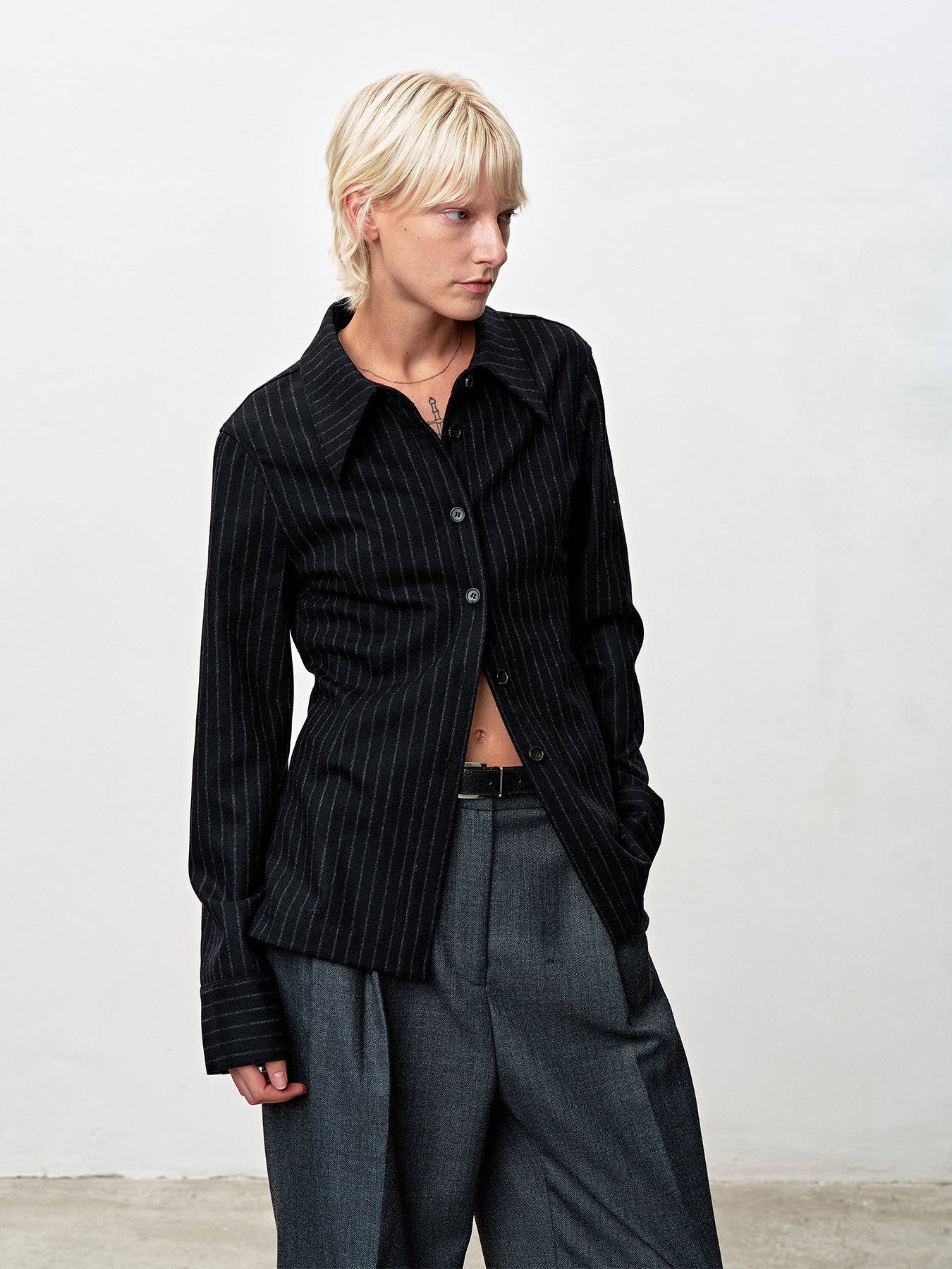 Tonywack - Striped Wool Regular-Fit Shirts (Black Stripe) product image 7 | TRAB K-Fashion Australia