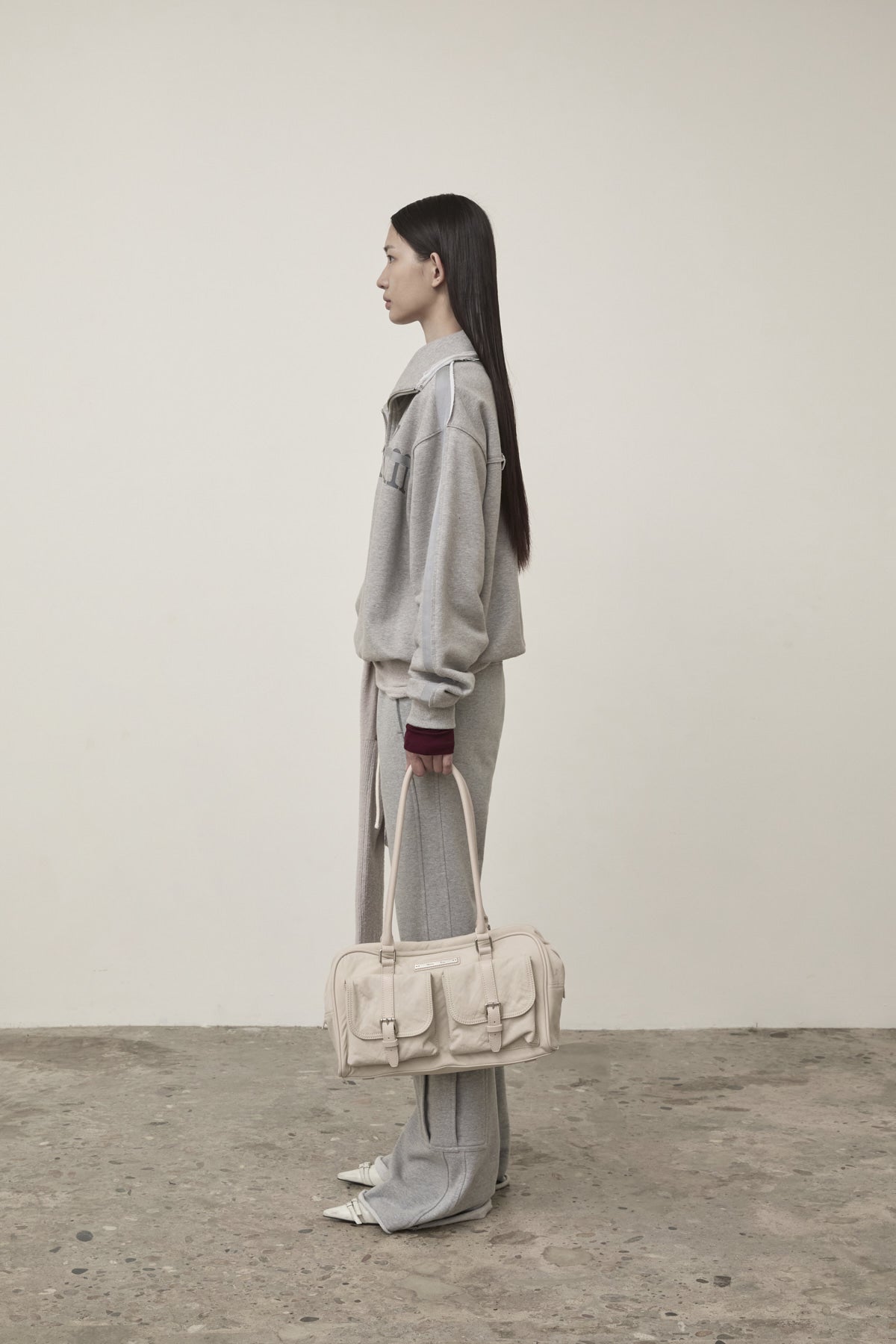 Matin Kim - Cut Out Half Zip Sweatshirt (Grey) product image 7 | TRAB K-Fashion Australia