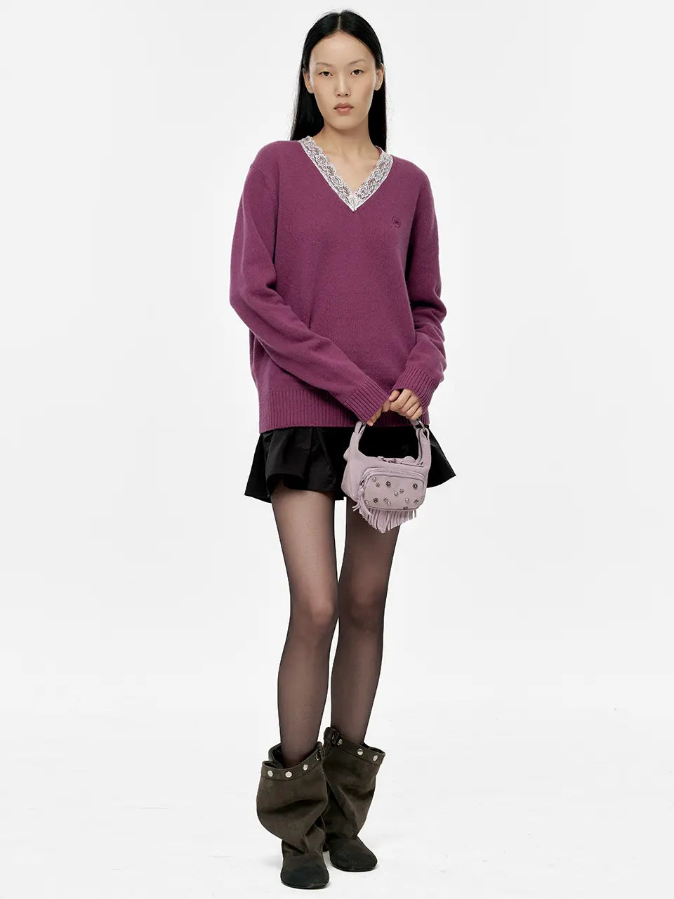 Marge Sherwood - City Hobo Micro (Lavender Grey Studded Suede) product image 3 | TRAB K-Fashion Australia